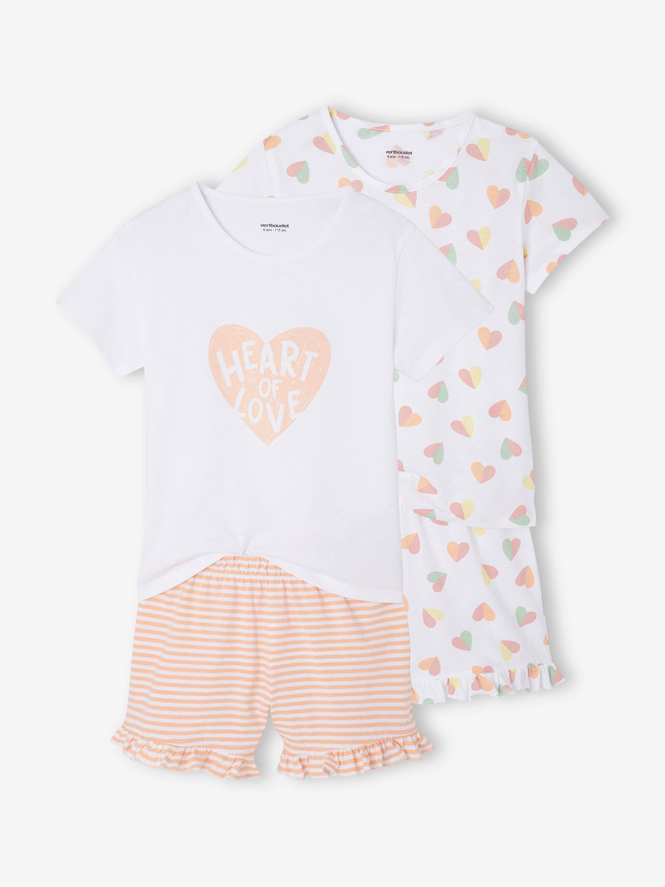 Lot de 2 pyjashorts coeurs fille blanc