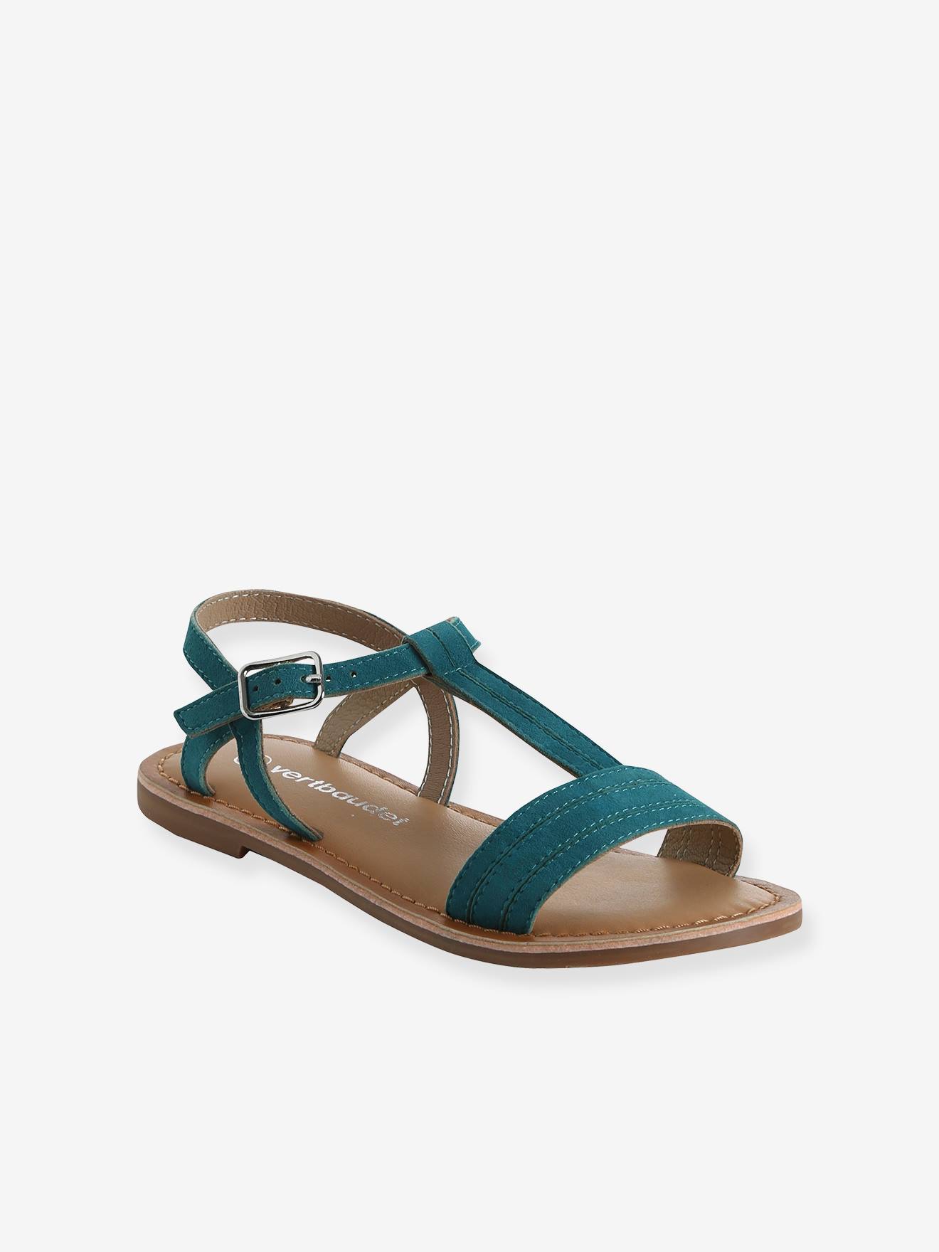 Sandales cuir fille turquoise