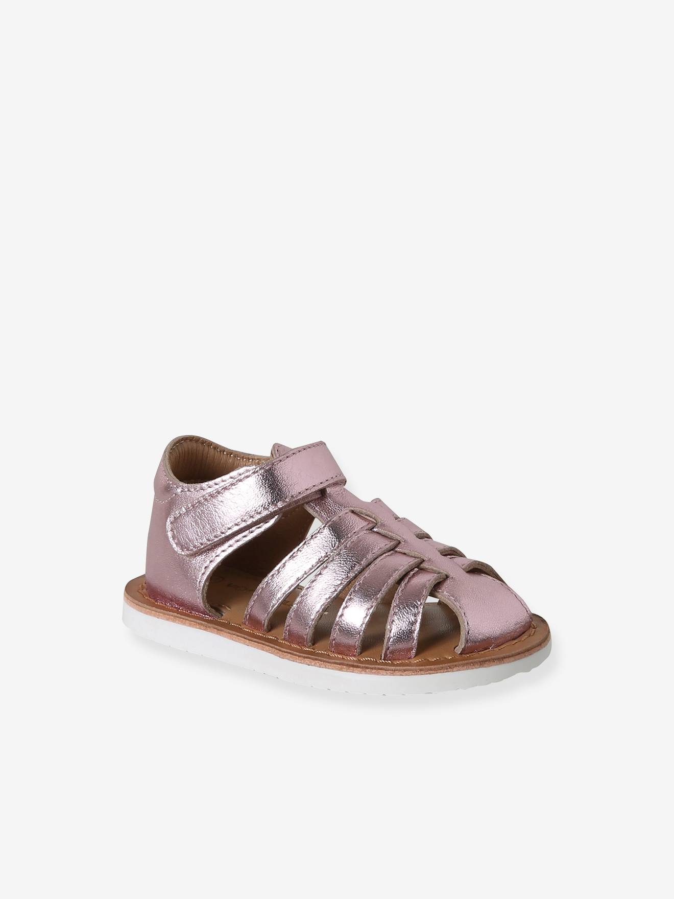 Sandale scratchées cuir bébé bout fermé lot rose