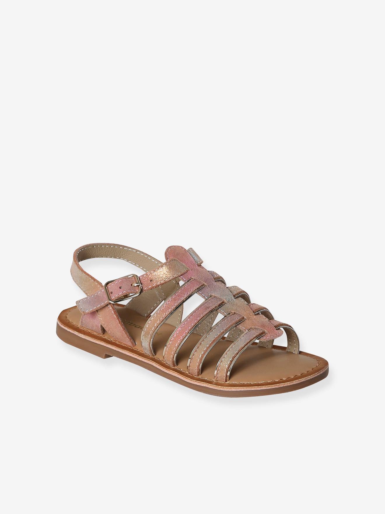 Sandales multi-brides cuir fille collection maternelle multicolore