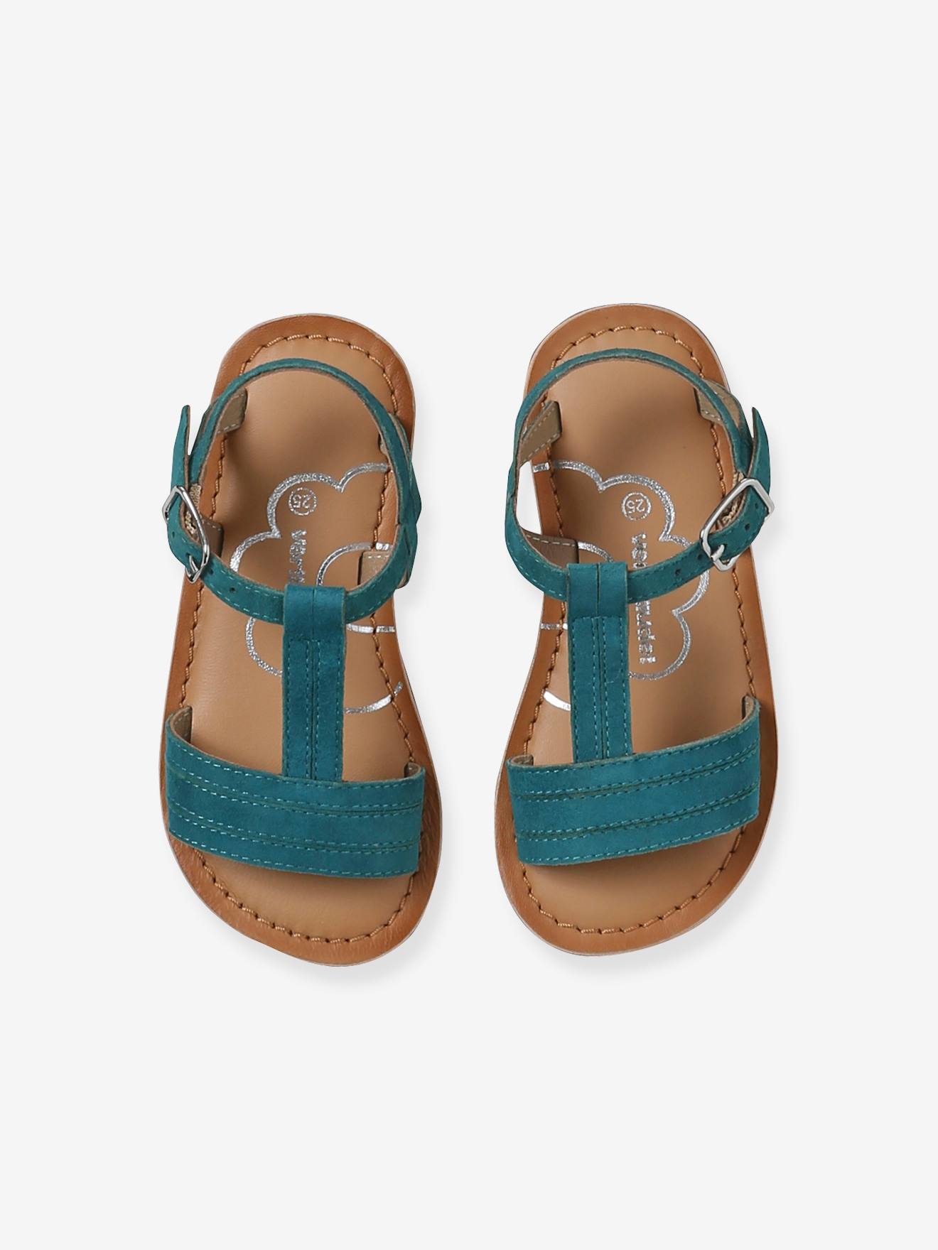 Sandales En Cuir Vertbaudet Pour Fille - Light Gold, Taille 36, Semelle Antidérapante, Brides Réglables