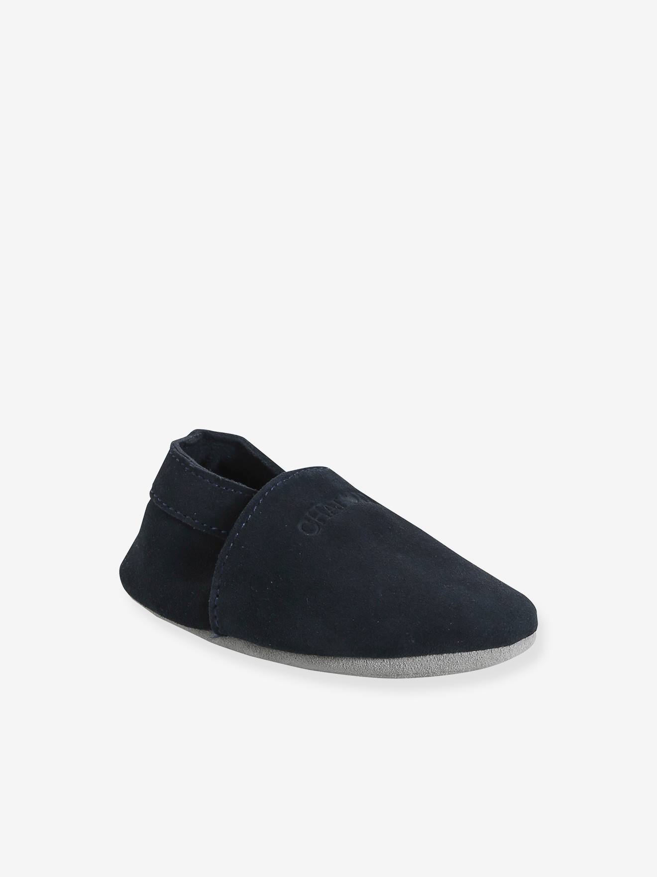 Chaussons élastiqués en cuir souple bébé marine