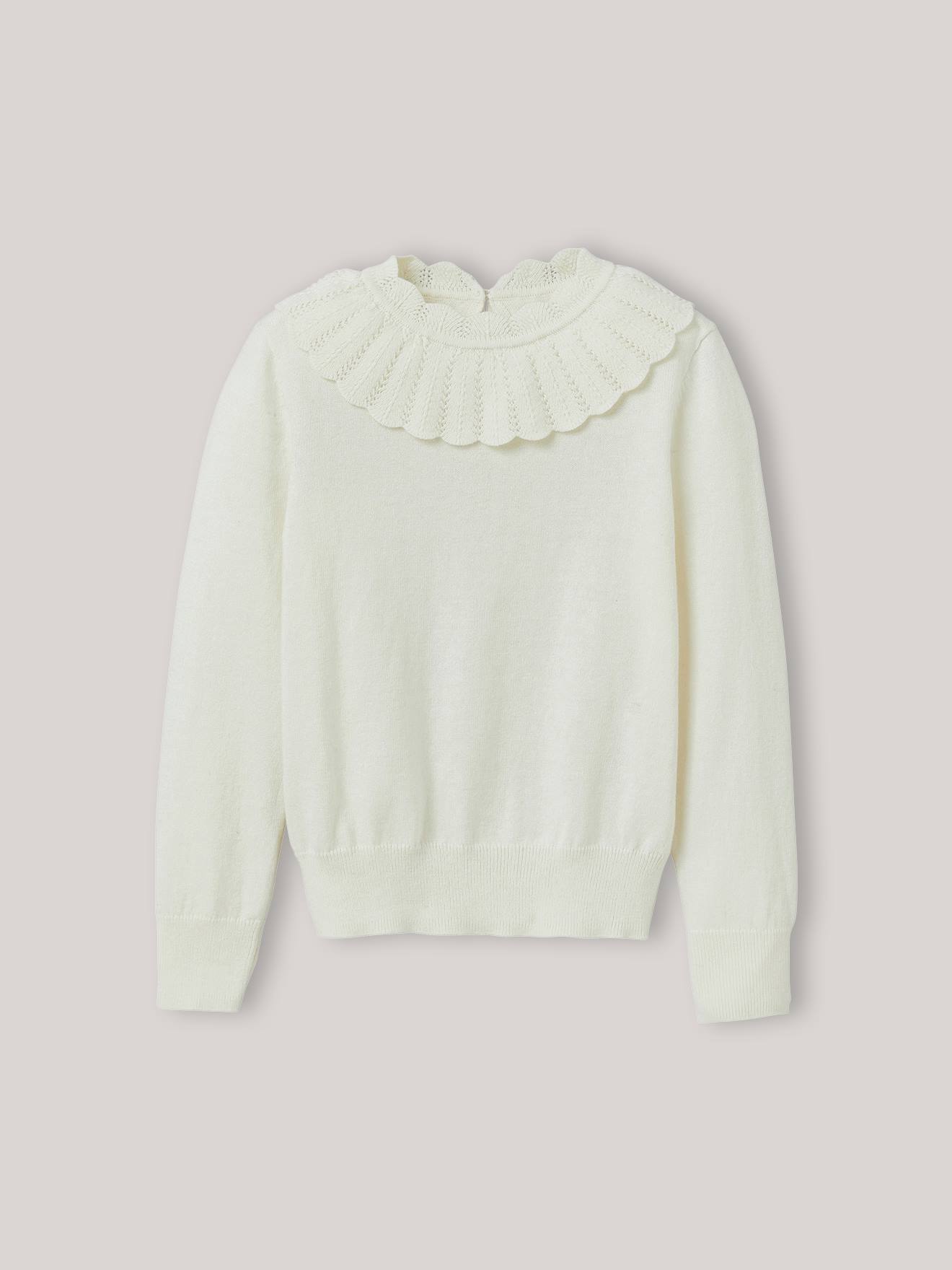 Pull col pierrot fille en coton et laine CYRILLUS écru