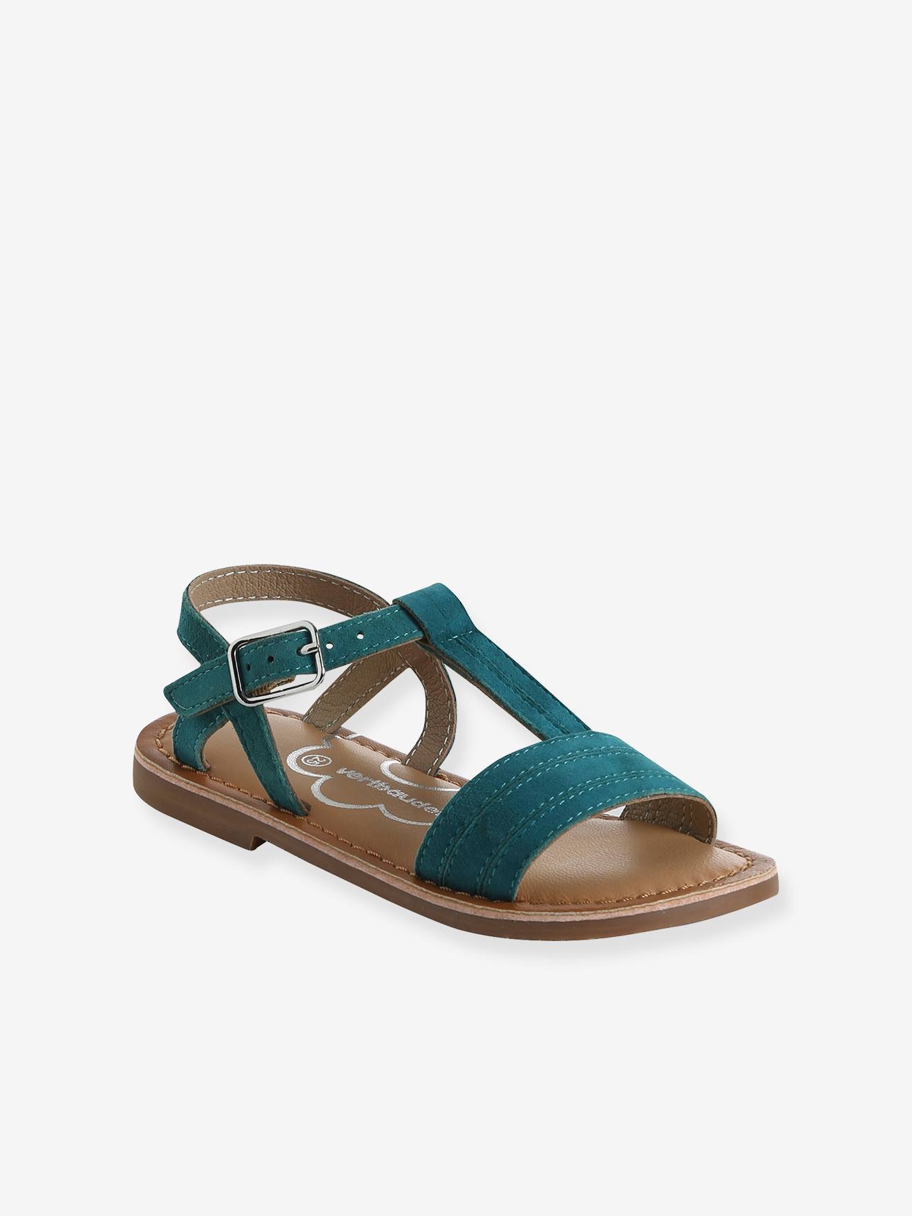 Sandales cuir fille collection maternelle turquoise