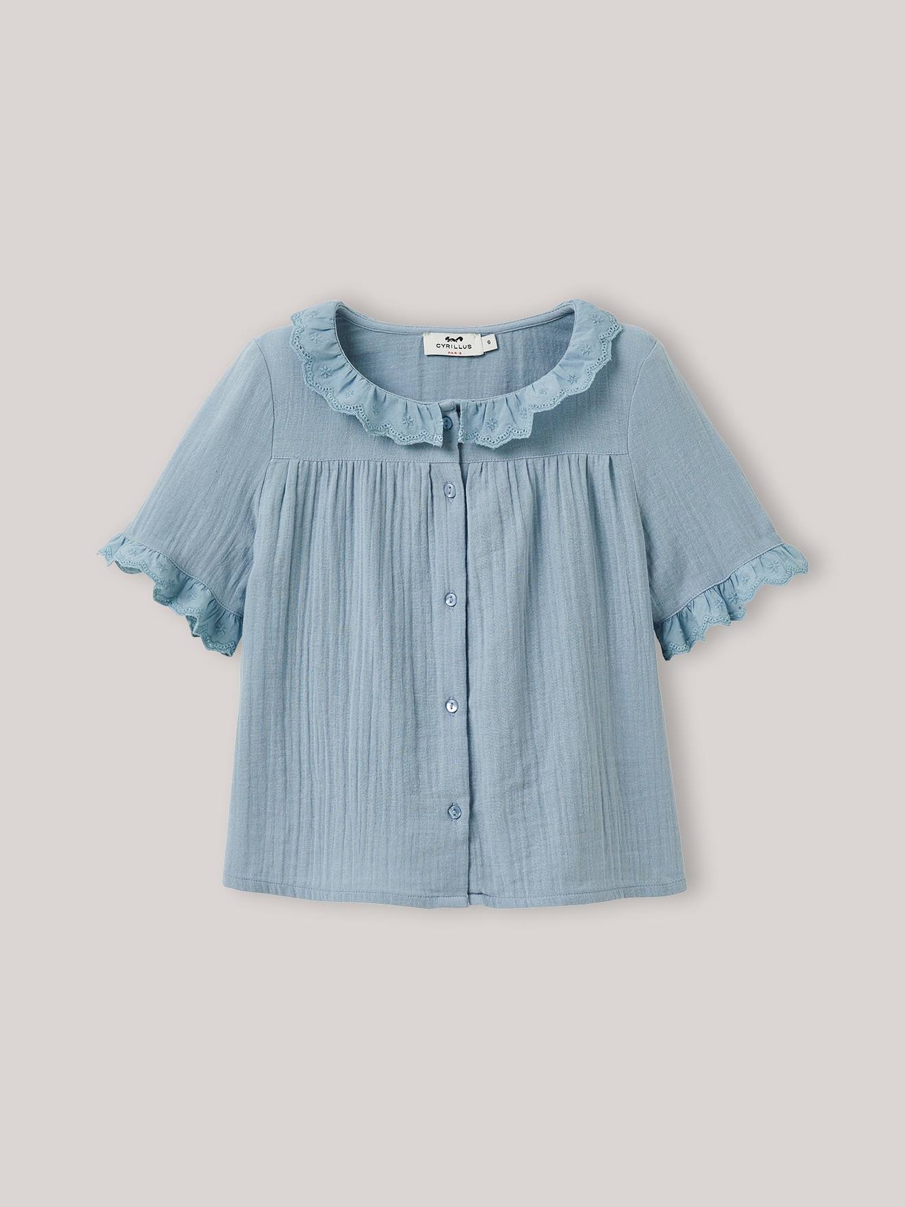 Chemise Fille En Gaze - Coton Biologique Bleu Jean