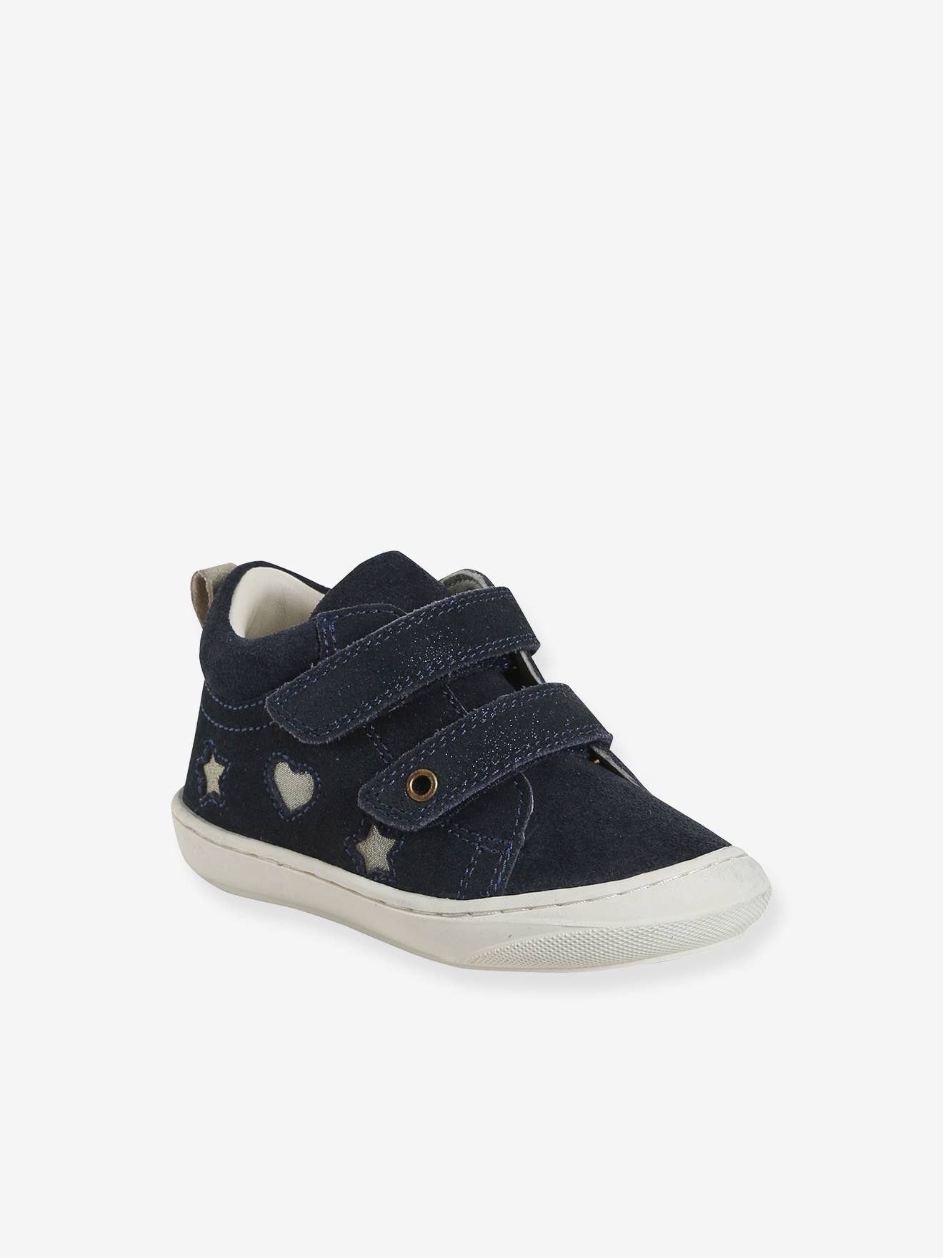 Bottillons scratchés cuir souple bébé premiers pas bleu imprimé