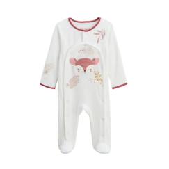 -Pyjama bébé - Oona - Velours - Ecru - Ouverture pont - Mixte