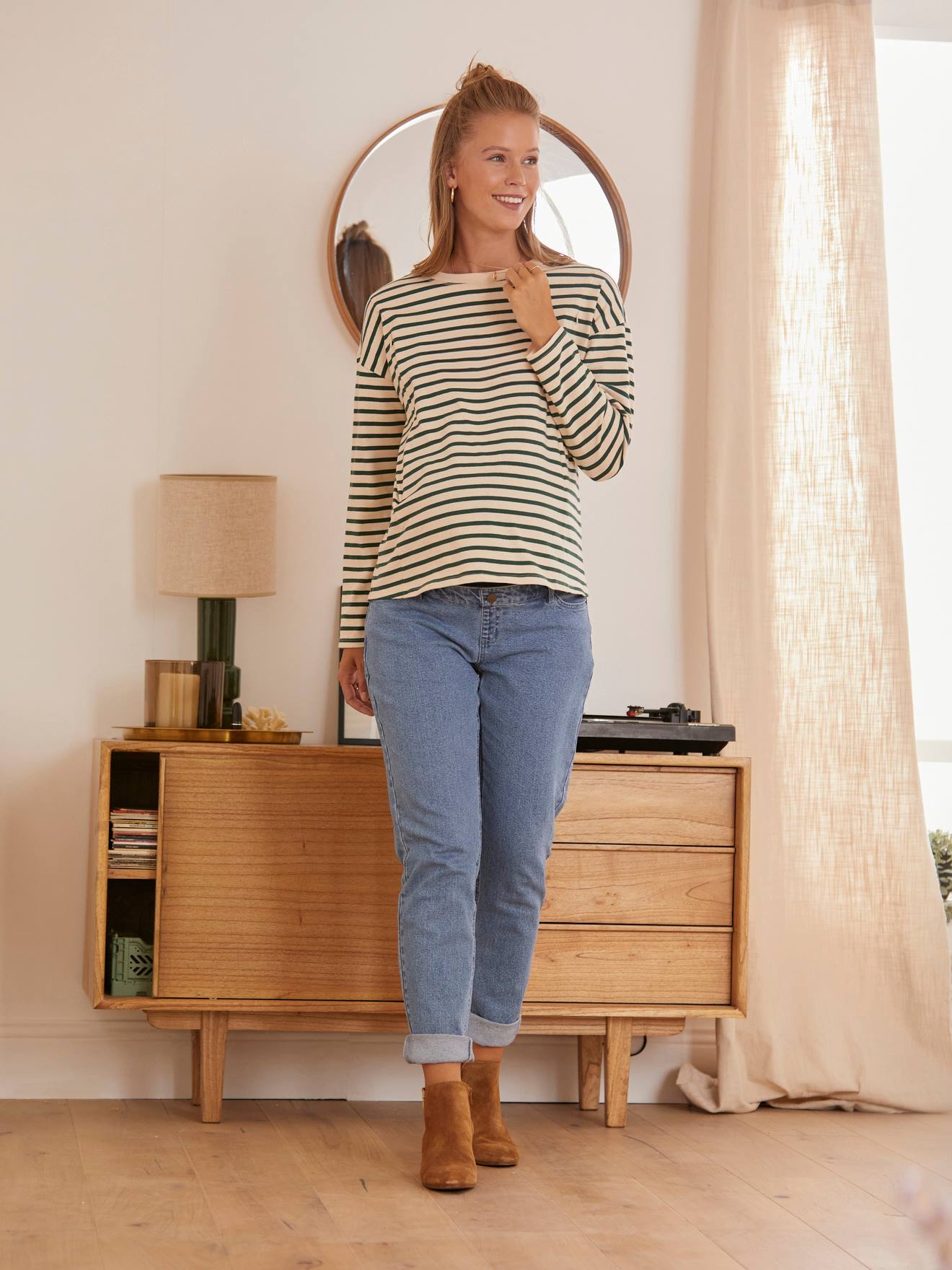 Jean mom de grossesse bandeau sans couture denim stone
