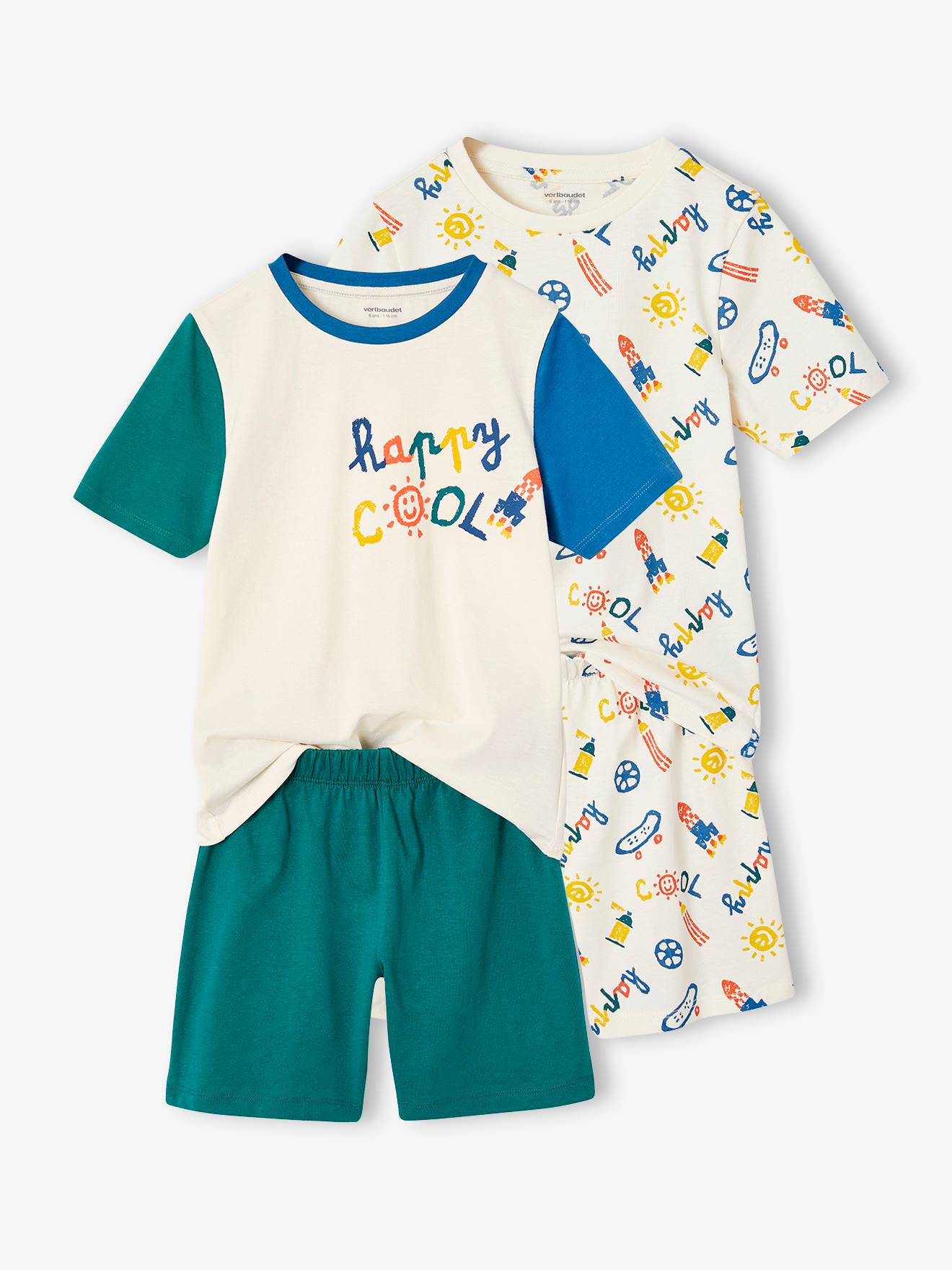 Lot de 2 pyjashorts Cool garçon écru