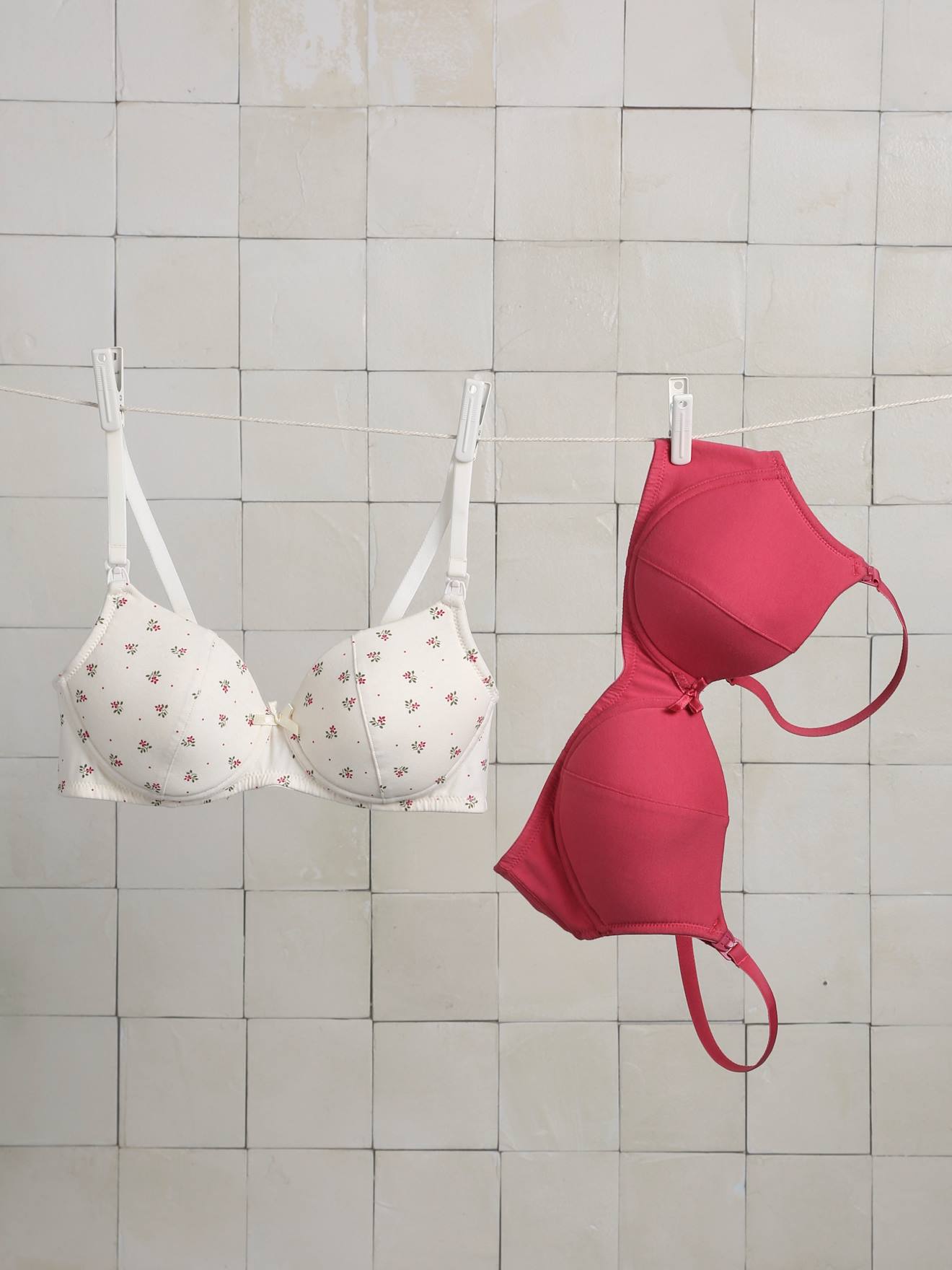Lot 2 soutiens-gorge d'allaitement sans armatures en coton bio* framboise