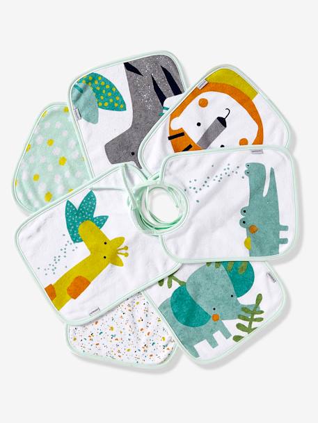 Lot 7 bavoirs bleu ciel+imprimé jungle+vert d'eau 9 - vertbaudet enfant 
