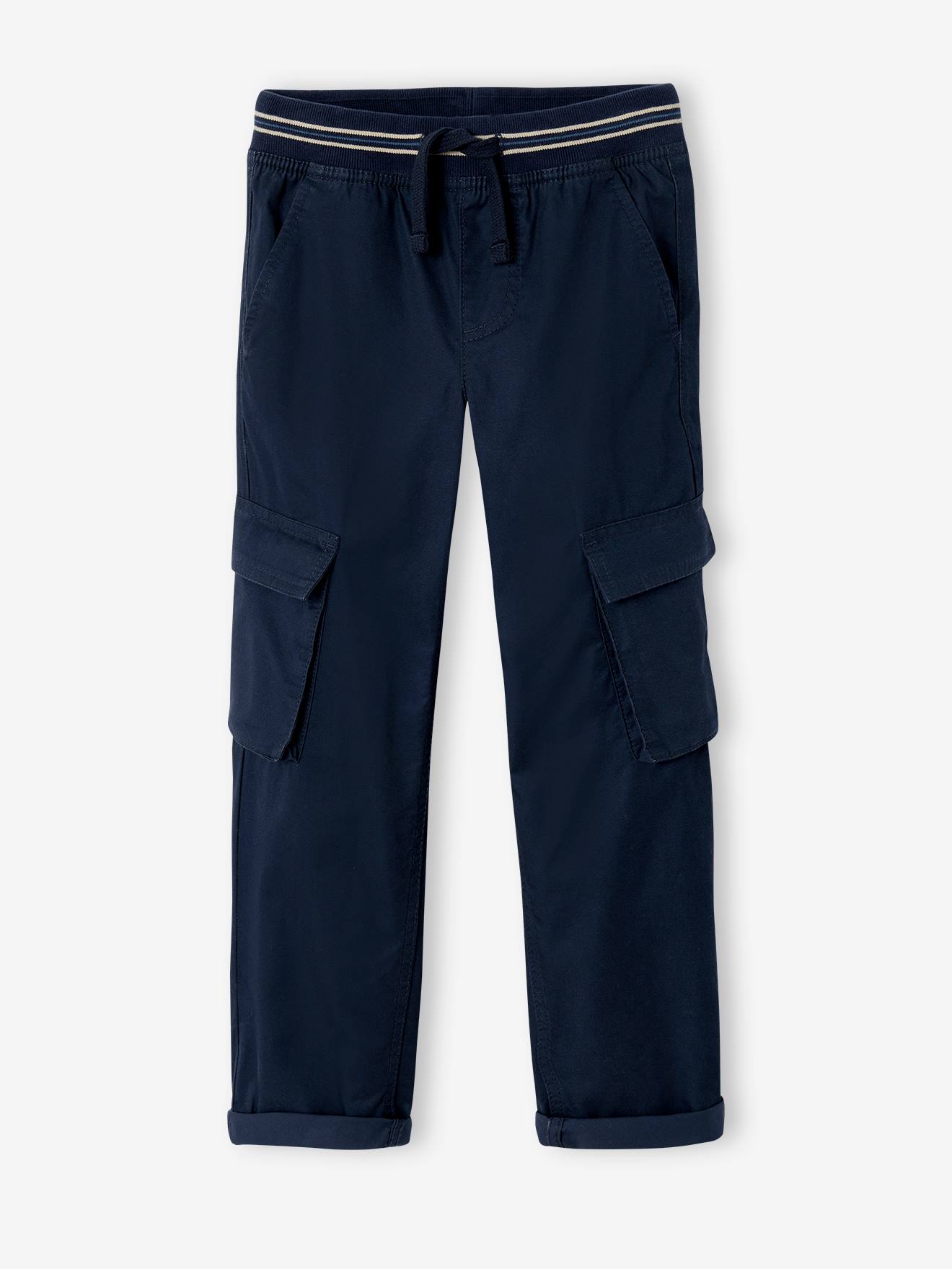 Pantalon cargo droit MorphologiK garçon tour de hanches fin bleu nuit