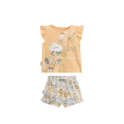 -Pyjama enfant - Capucine - Jaune - 100% coton - Manches courtes - Volants charmants