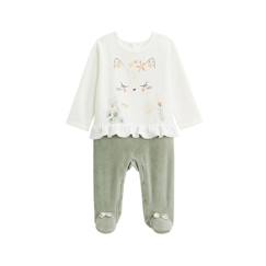 -Pyjama bébé - Lily - Grenouillère - Velours - Effet 2 pièces - Kaki