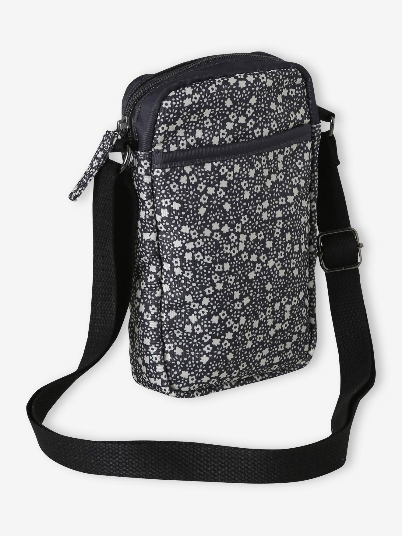 Pochette sacoche fille imprimé fleurs gris imprimé