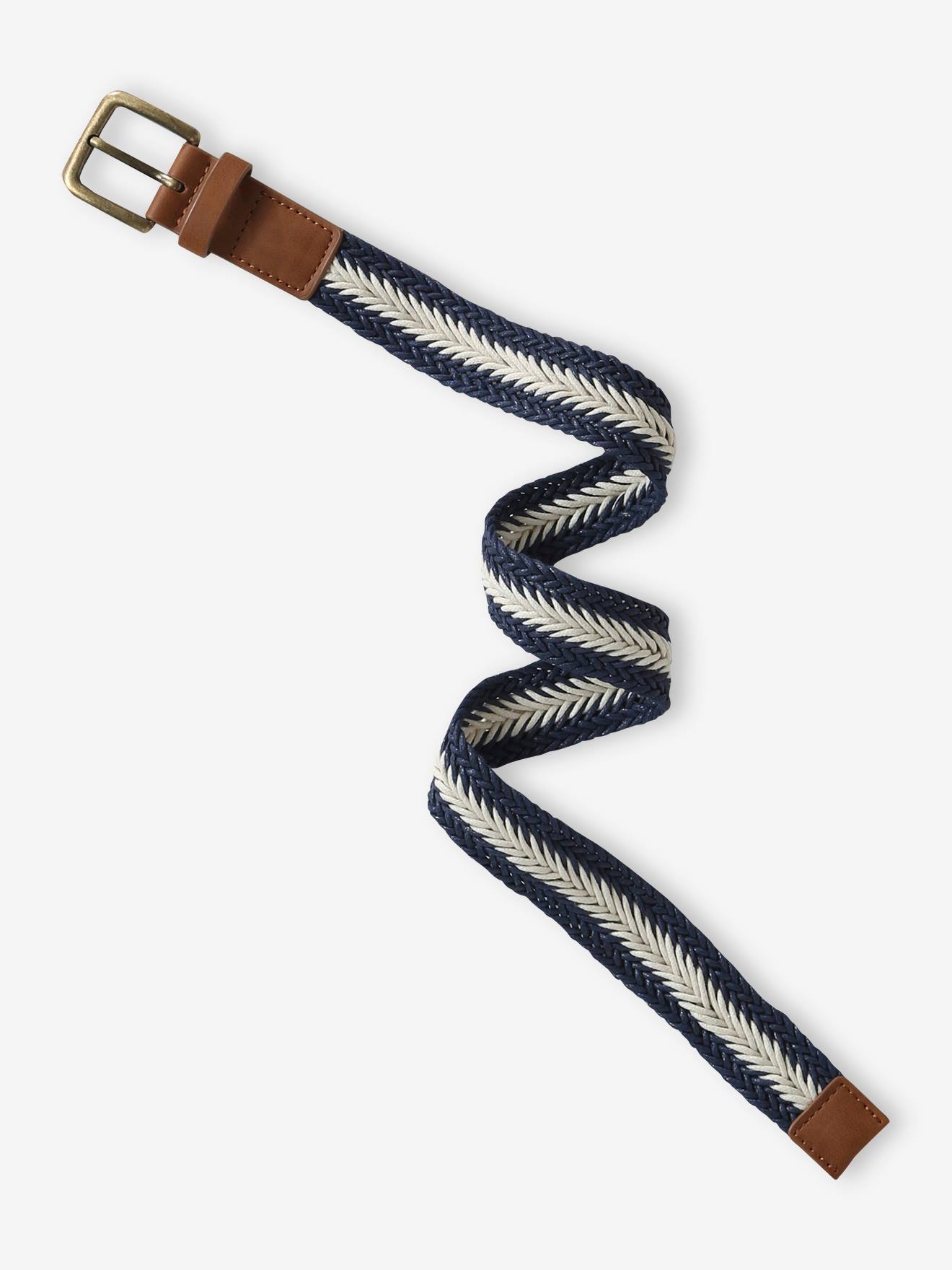 Ceinture tressée bicolore garçon marine/vanille