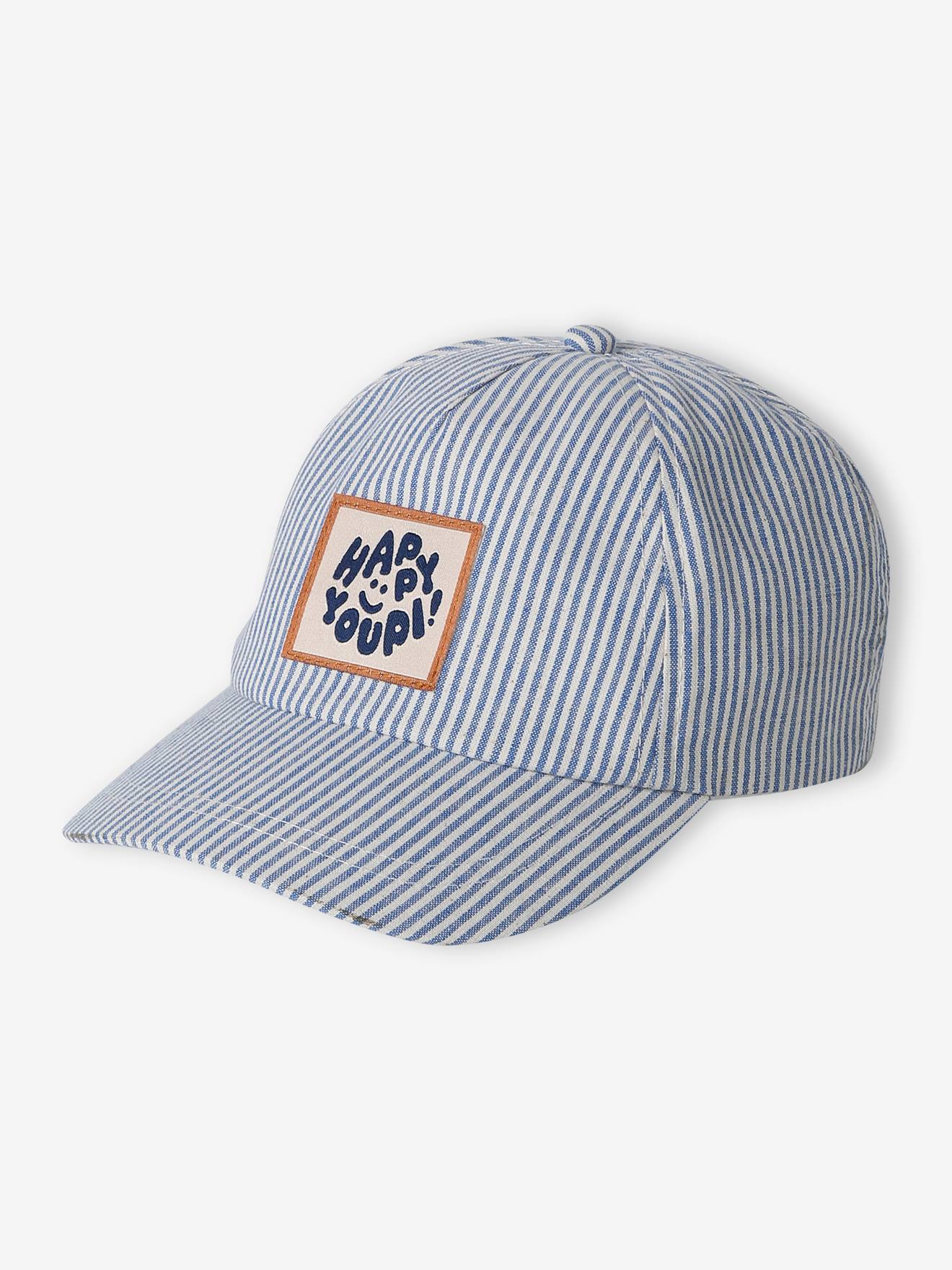 Casquette « Happy youpi » bébé rayé bleu
