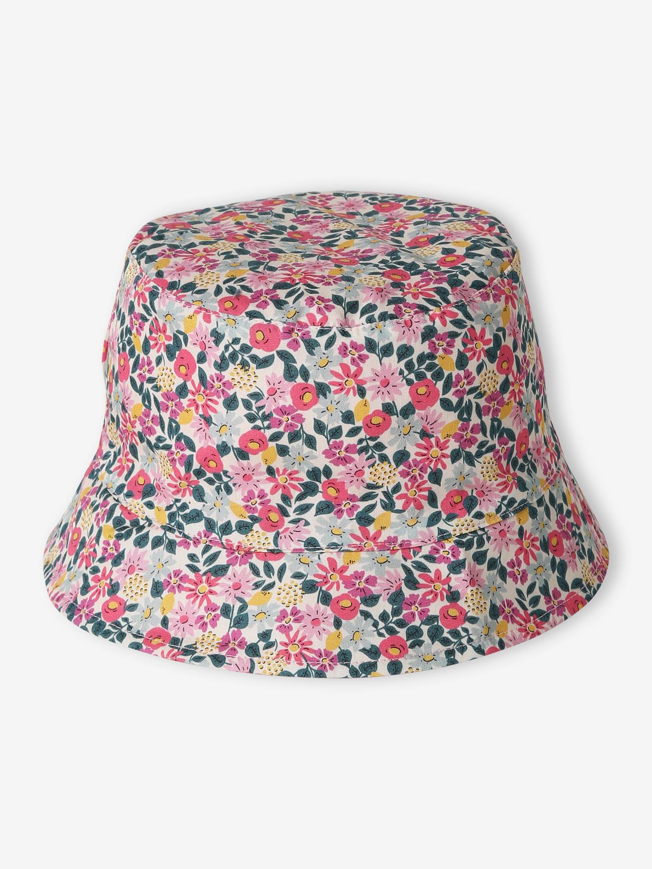 Bob réversible imprimé fleuri fille rose bonbon