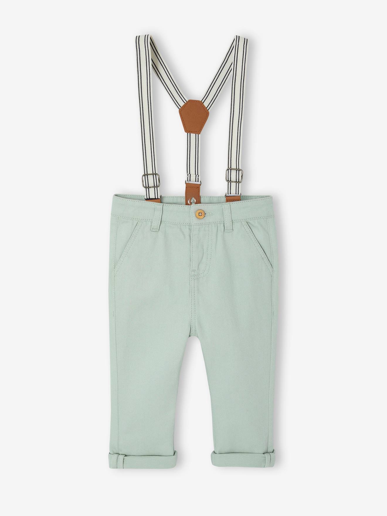 Pantalon à bretelles amovibles bébé vert sauge