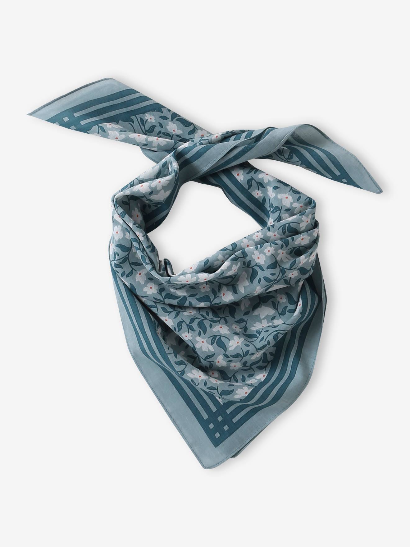 Foulard imprimé fleurs fille bleu grisé
