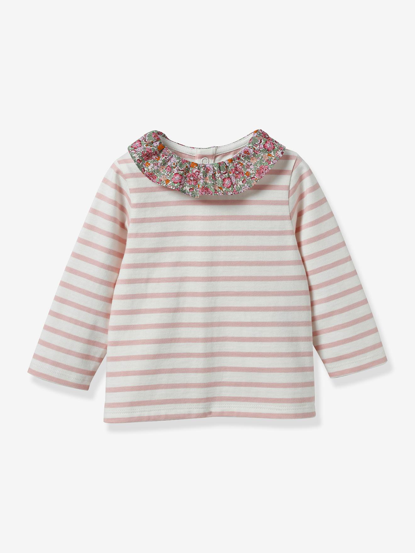 T-shirt Col Tissu Liberty® Bébé - Coton Biologique Cyrillus Rose Imprimé