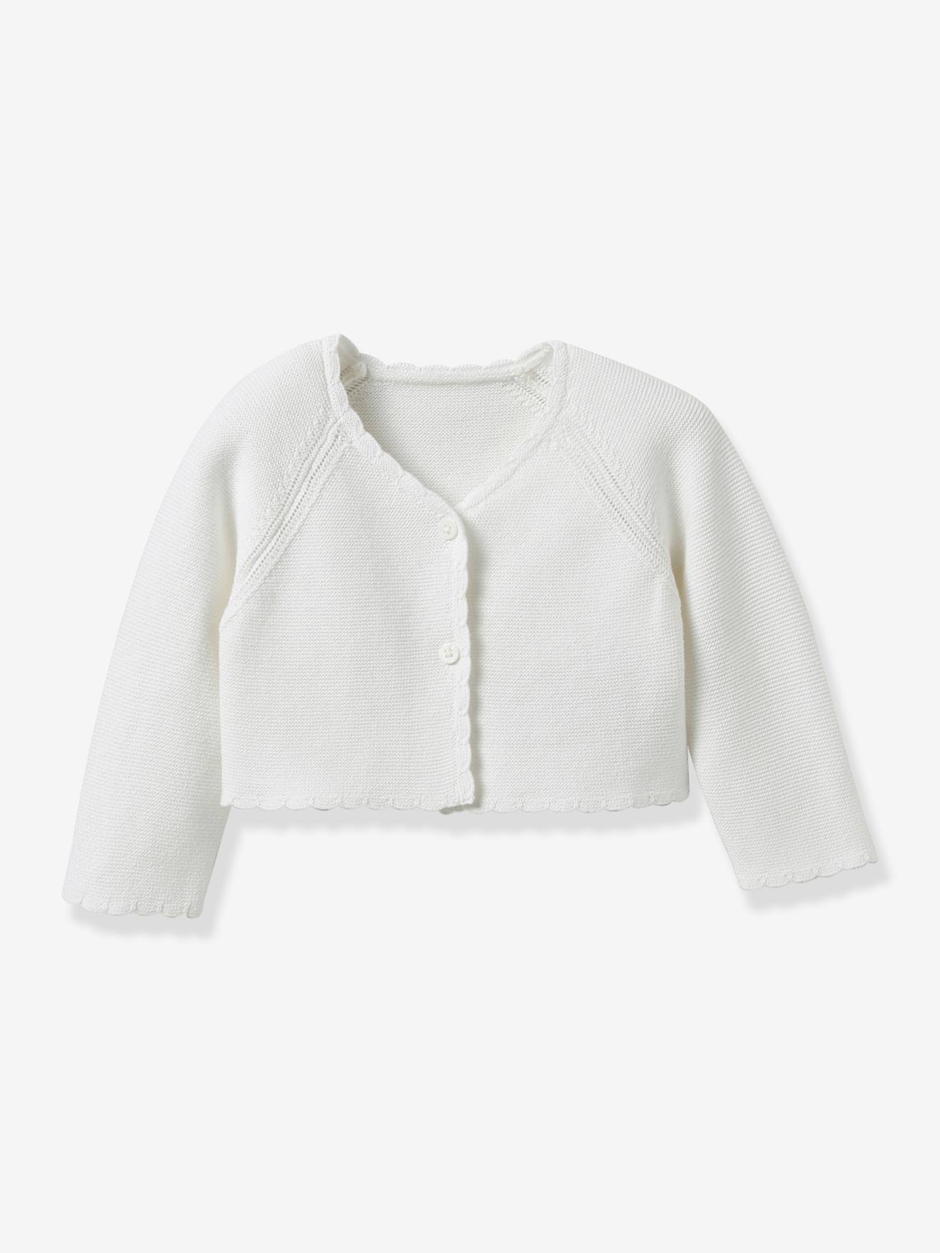 Cardigan Court Fille - Coton Biologique- Collection Fêtes Et Mariages Écru