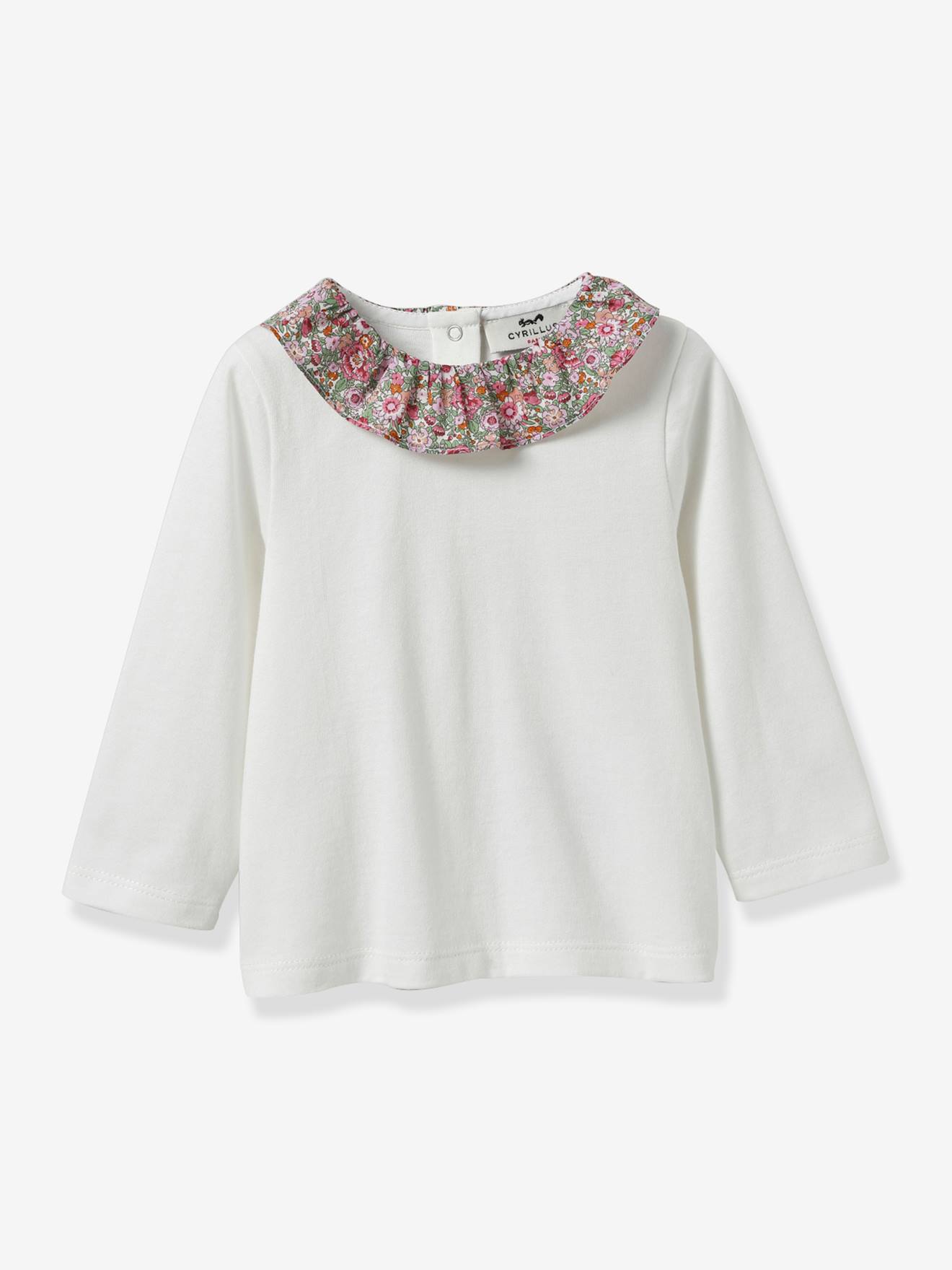 Tee-shirt col en tissu Liberty® bébé - coton biologique CYRILLUS rose imprimé