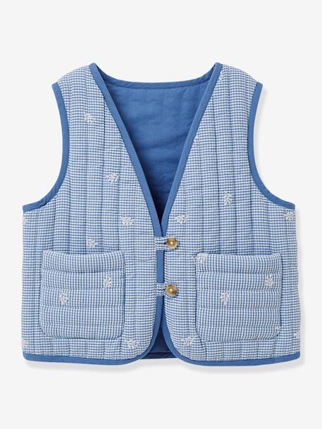 Fille-Manteau, veste-Veste-Veste matelassée sans manches fille vichy brodé