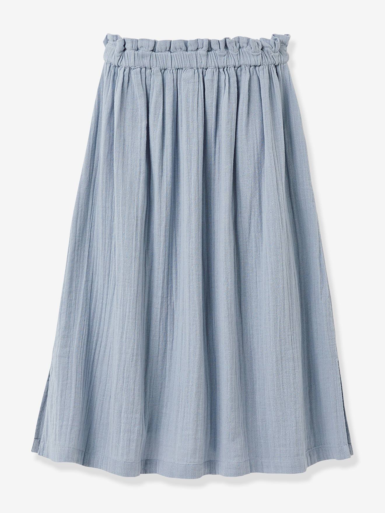 Jupe Longue Fille En Gaze De Coton Bio Cyrillus Bleu Jean