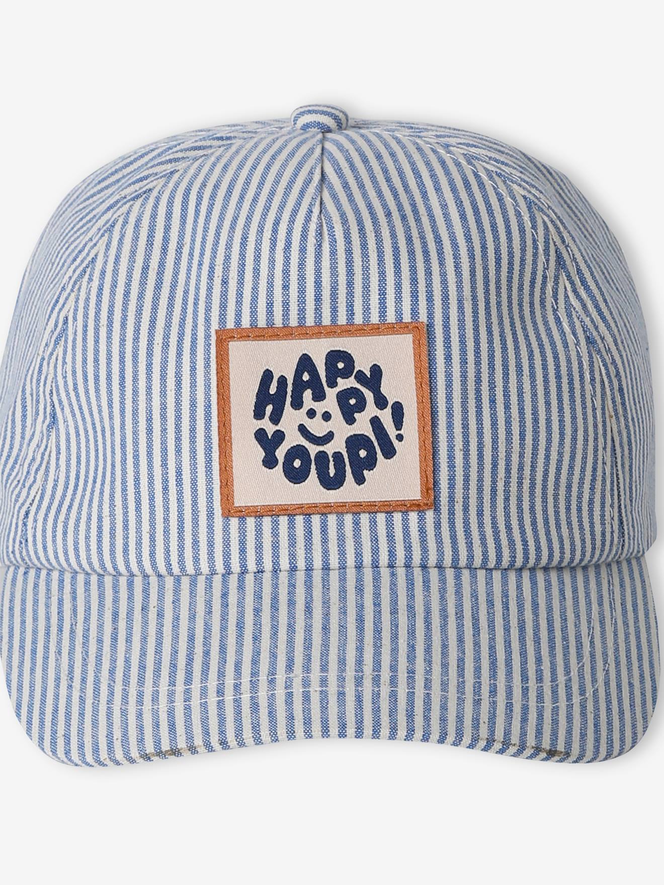 Casquette Bébé Vertbaudet "Happy Youpi" - Bleu Rayé - Taille 48/50cm (24-36 Mois) - 100% Coton