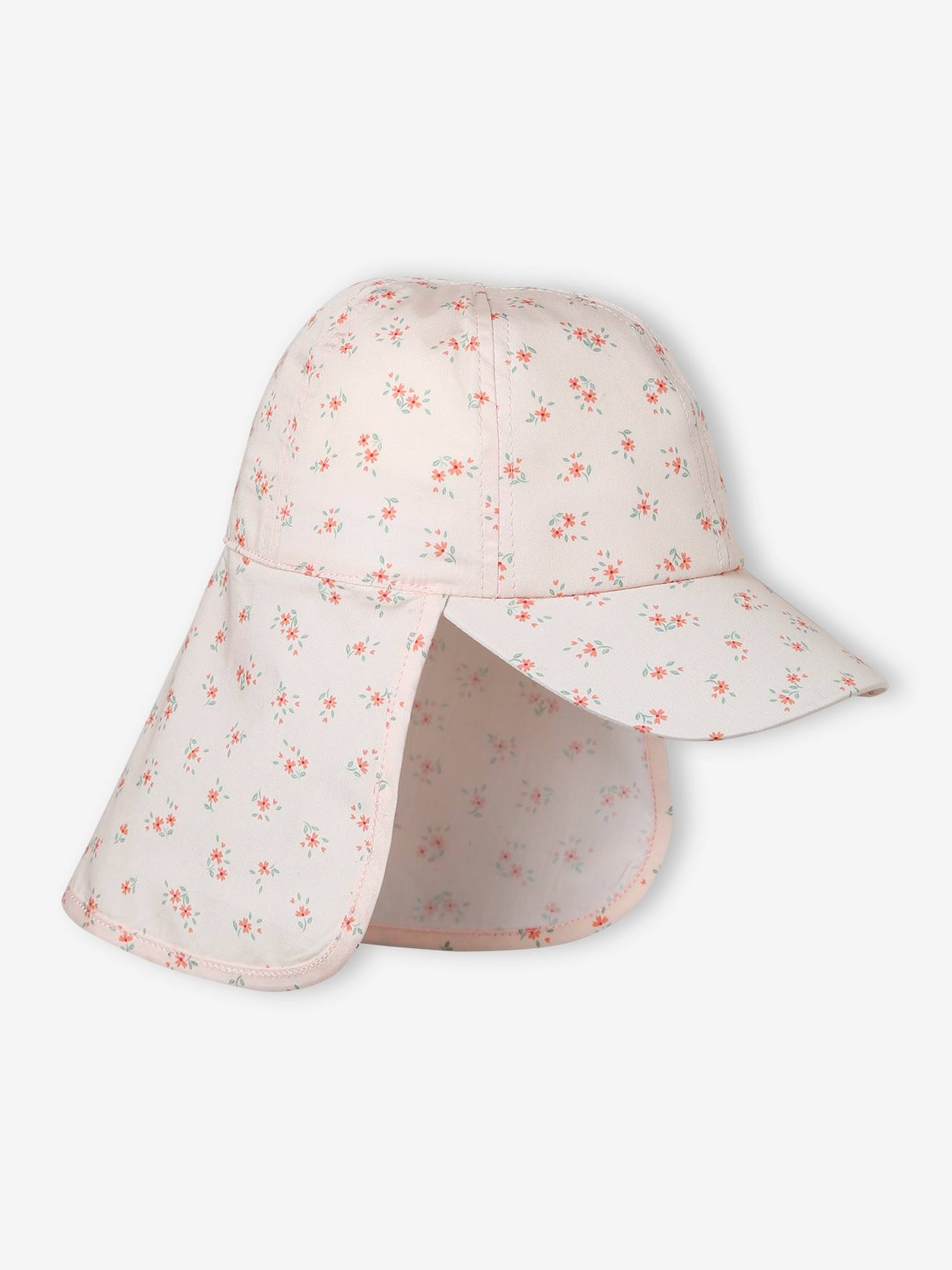 Casquette saharienne bébé avec protège-nuque abricot poudré