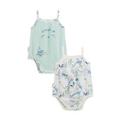 -Lot de 2 bodies bébé - Dahlia - Bleu - 100% coton - Bretelles - Motifs fleuris