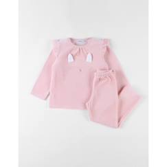 -Pyjama 2 pièces - Non spécifié - Framboise et rose clair - Velours - Confort maximal - Pour fille