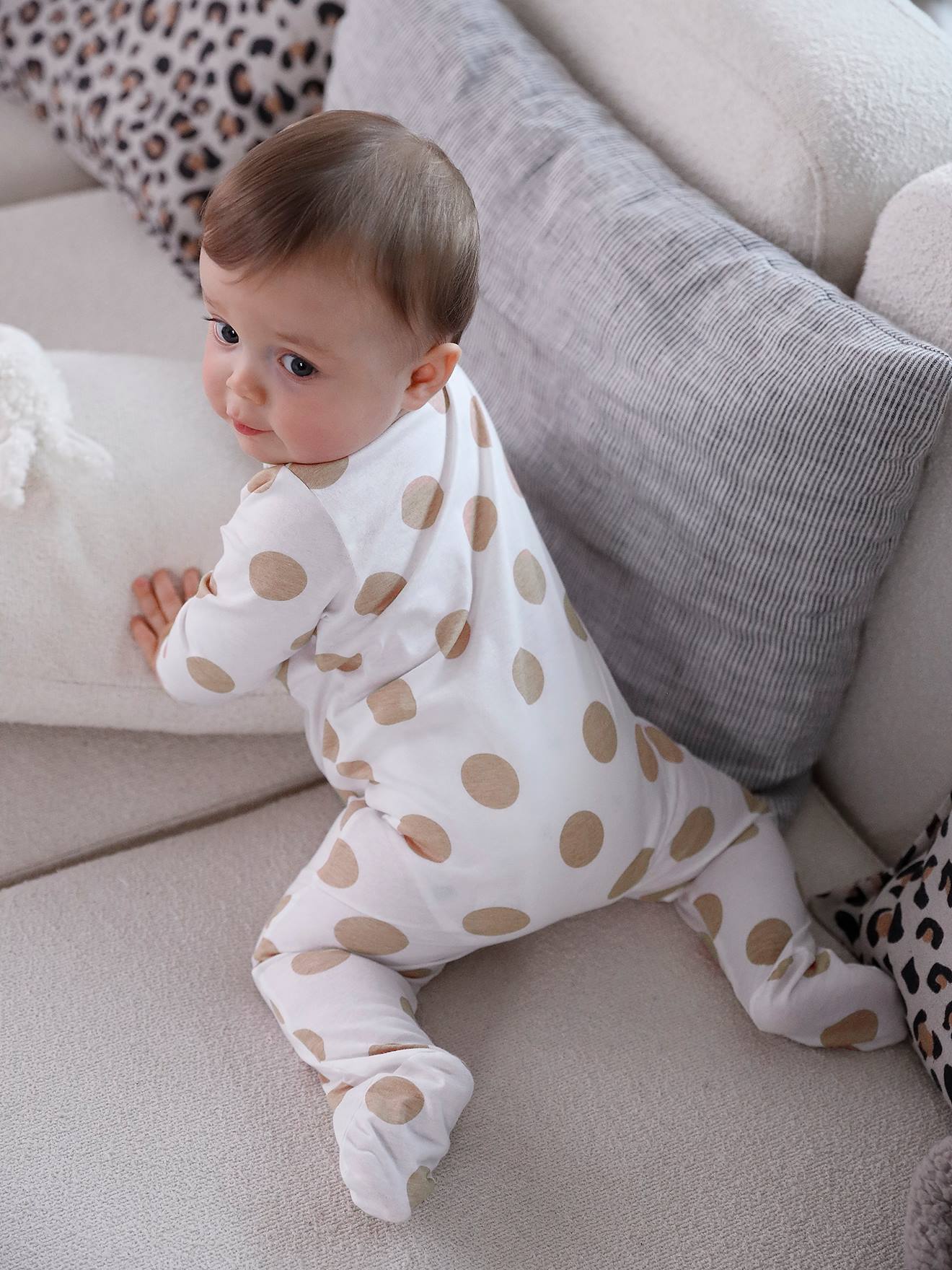 Lot de 3 pyjamas bébé en jersey ouverture zippée BASICS cappuccino (Vertbaudet) - Image 1