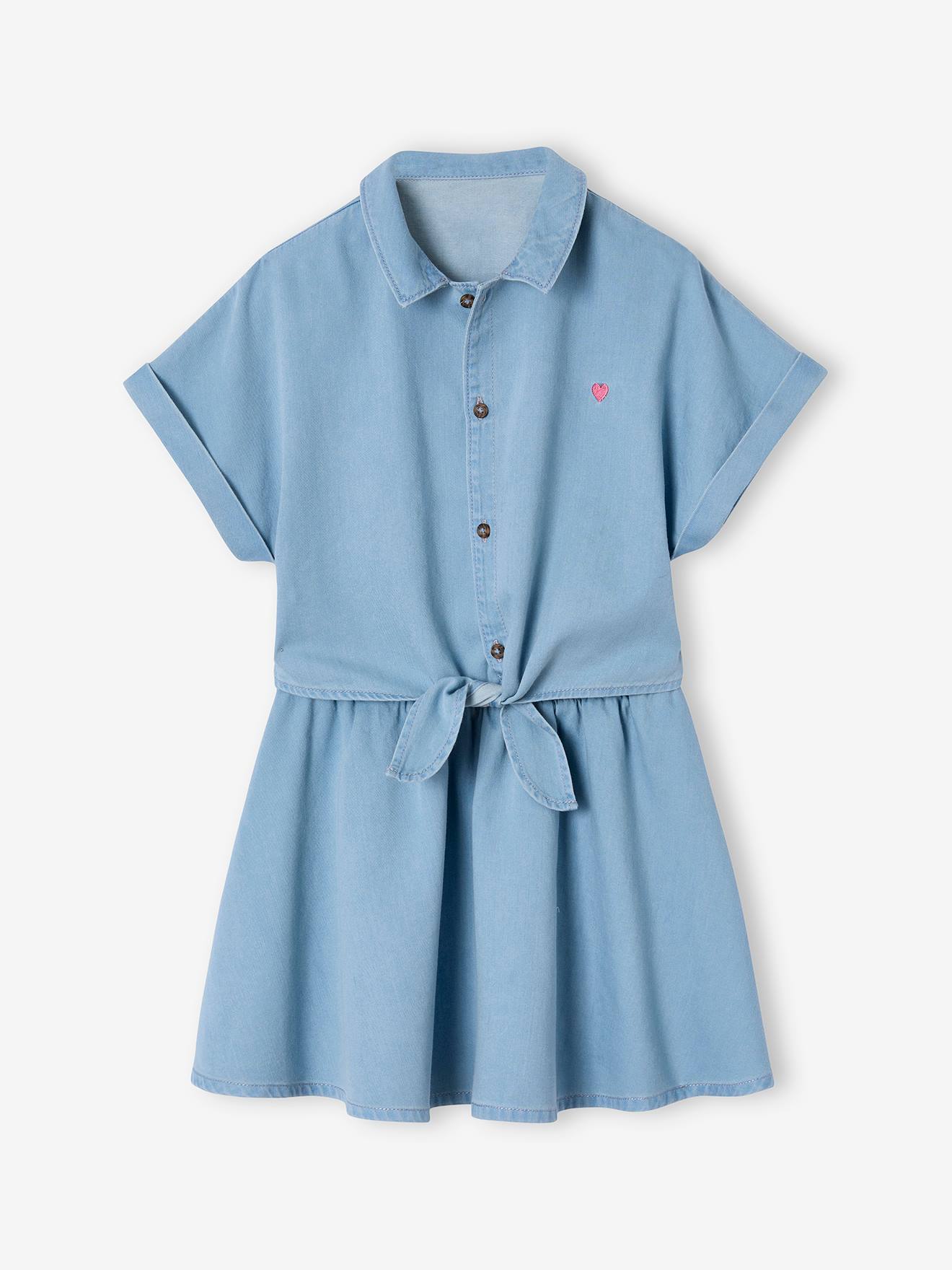 Ensemble blouse à nouette et jupe fille bleu clair