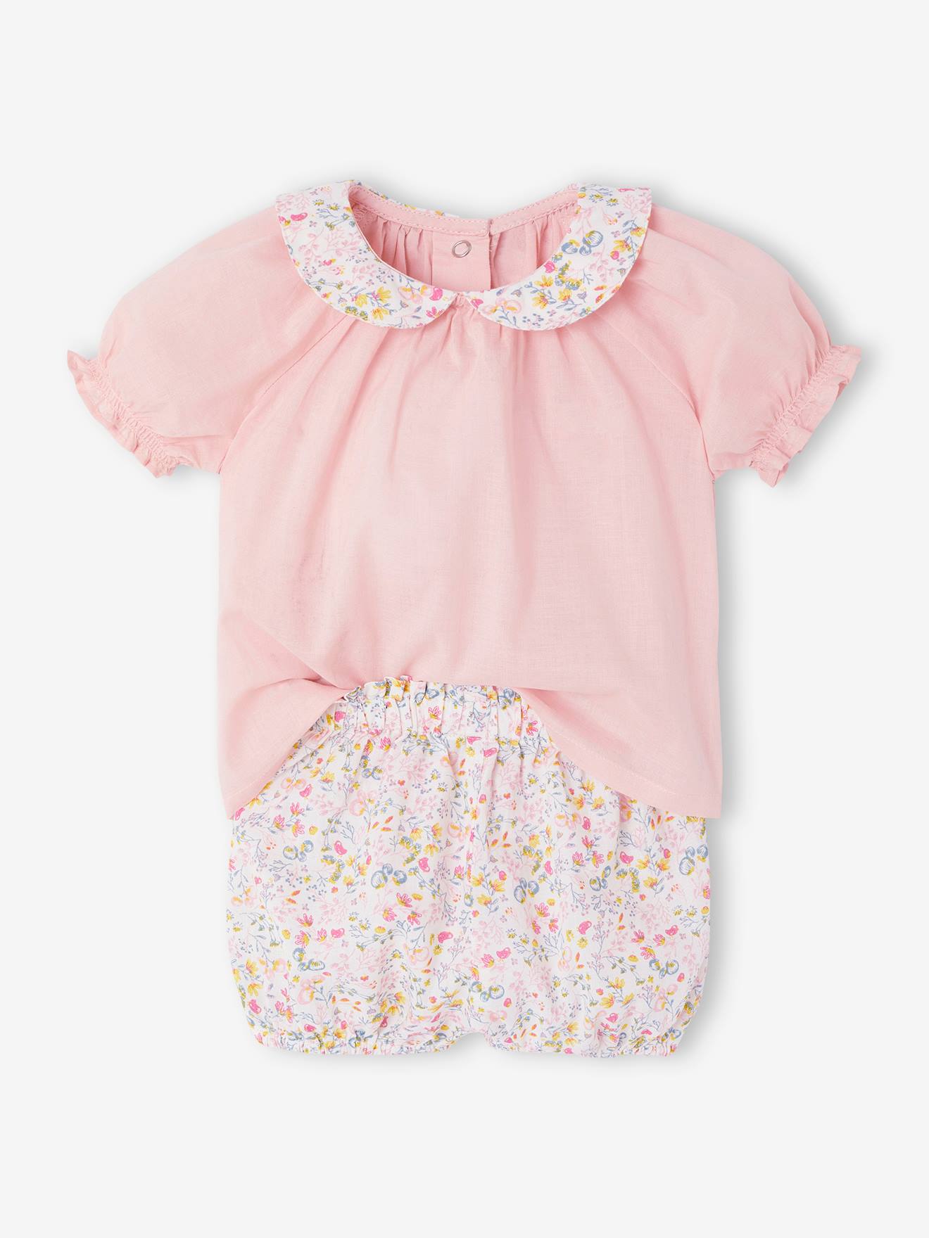 Ensemble short et T-shirt naissance fleuri rose