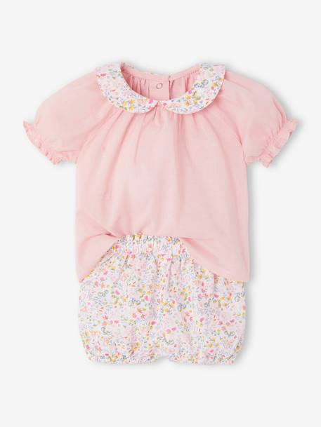 Bébé-Ensemble short et T-shirt naissance fleuri