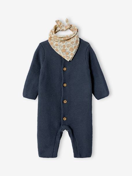Bébé-Salopette, combinaison-Coffret naissance mixte combinaison manches longues tricot + foulard