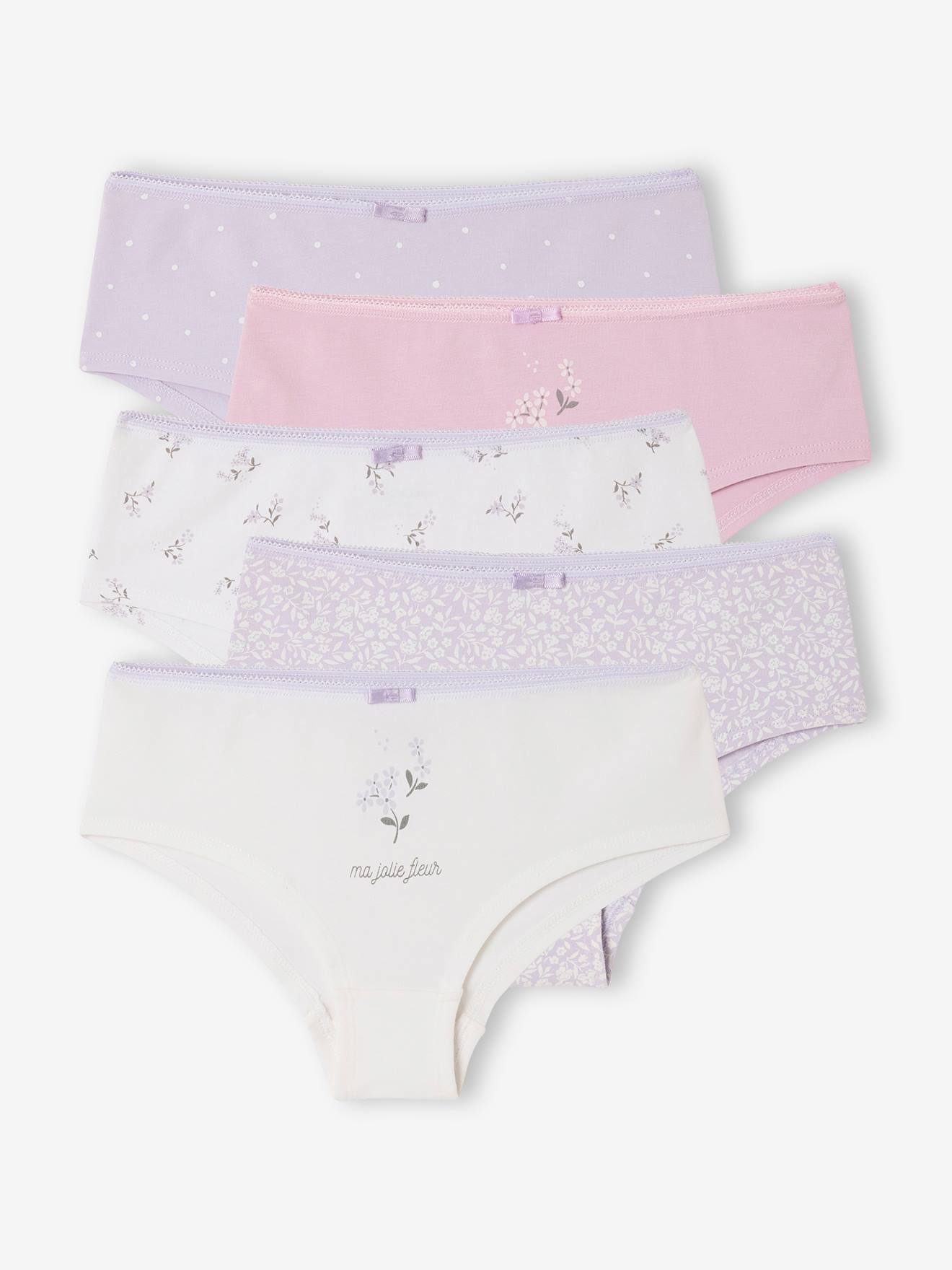 Lot de 5 shorties fille flowers violine