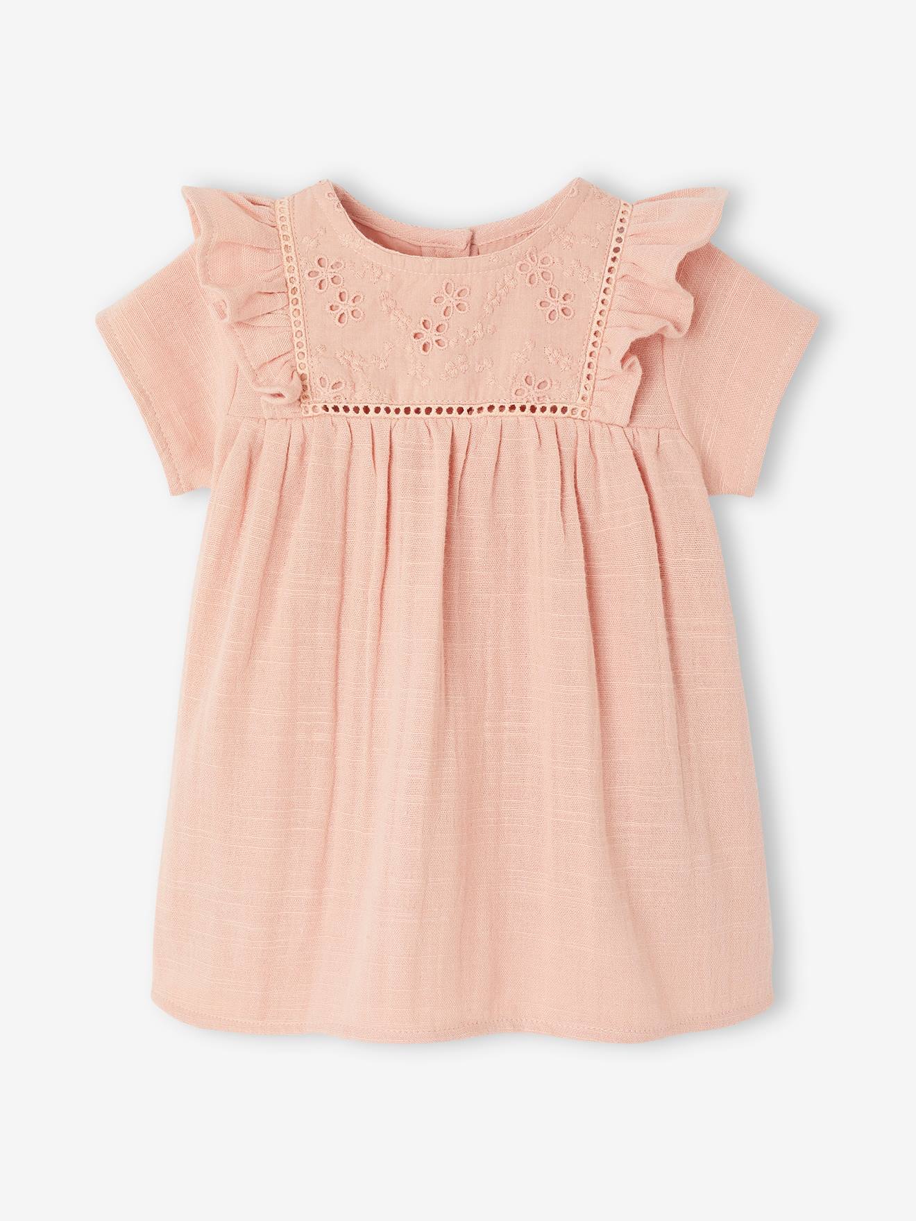 Robe en gaze de coton naissance rose