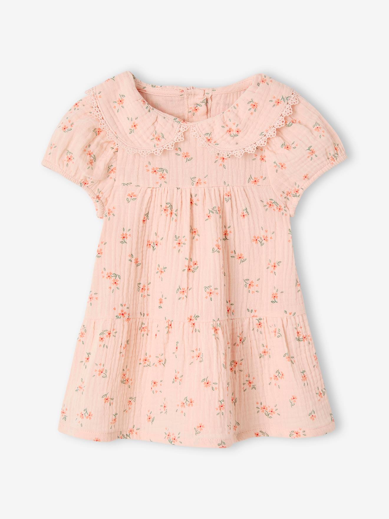 Robe à col claudine bébé fille rose pâle