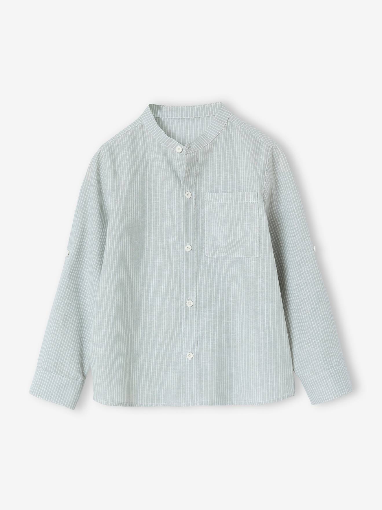 Chemise rayée col Mao garçon rayé vert
