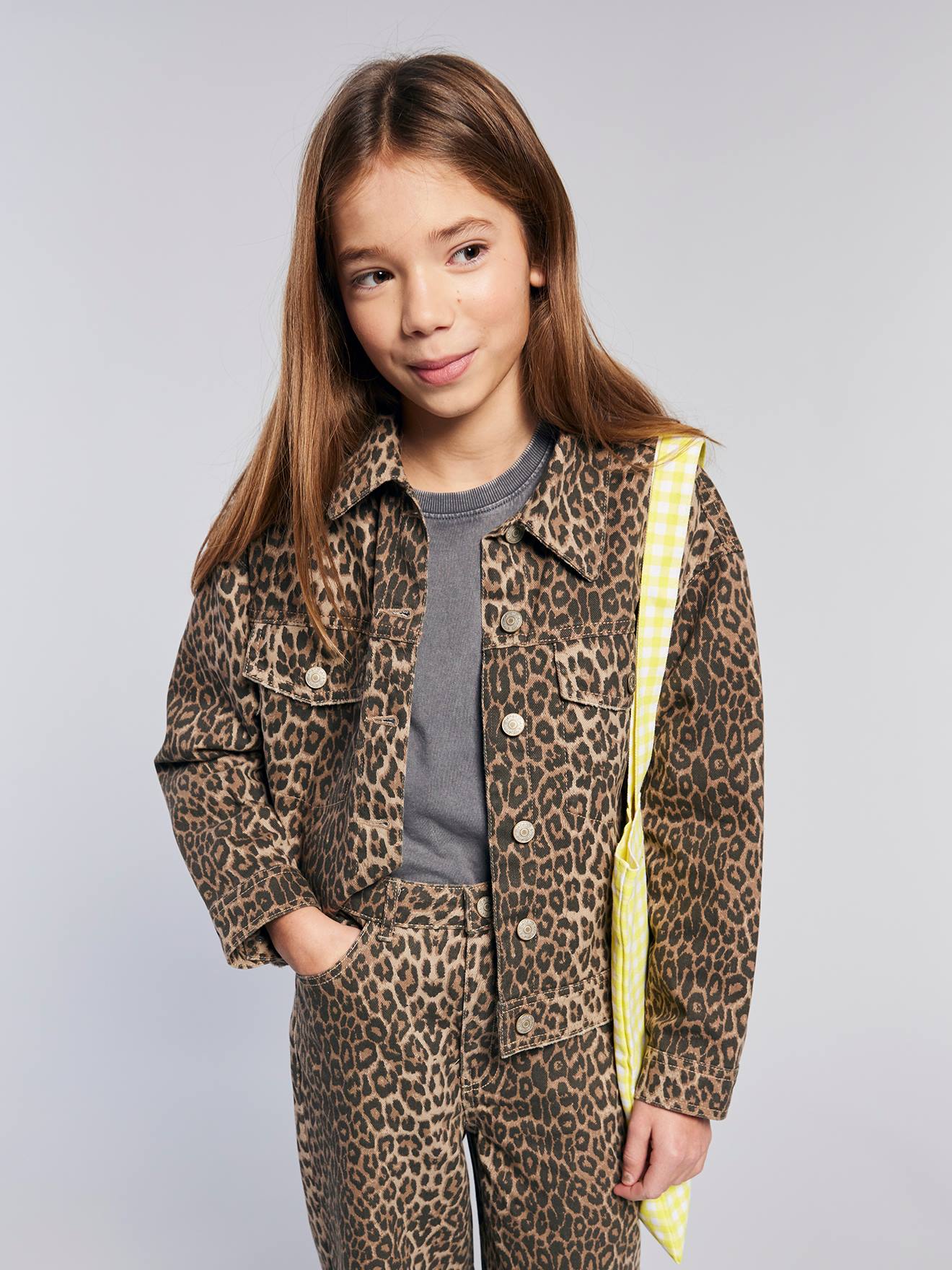 Veste fille oversize motif léopard beige