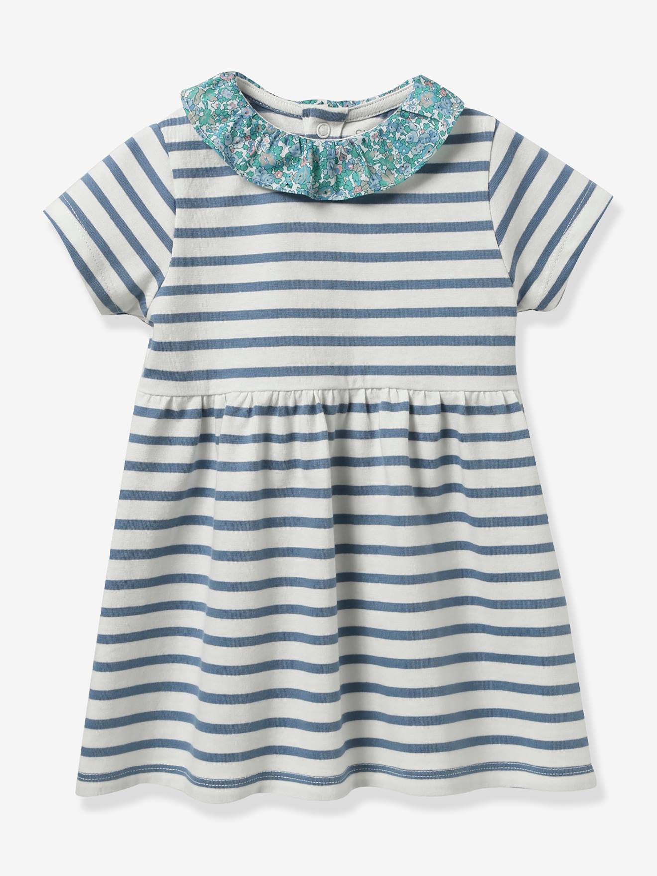 Robe marinière bébé tissu Liberty - vert imprimé