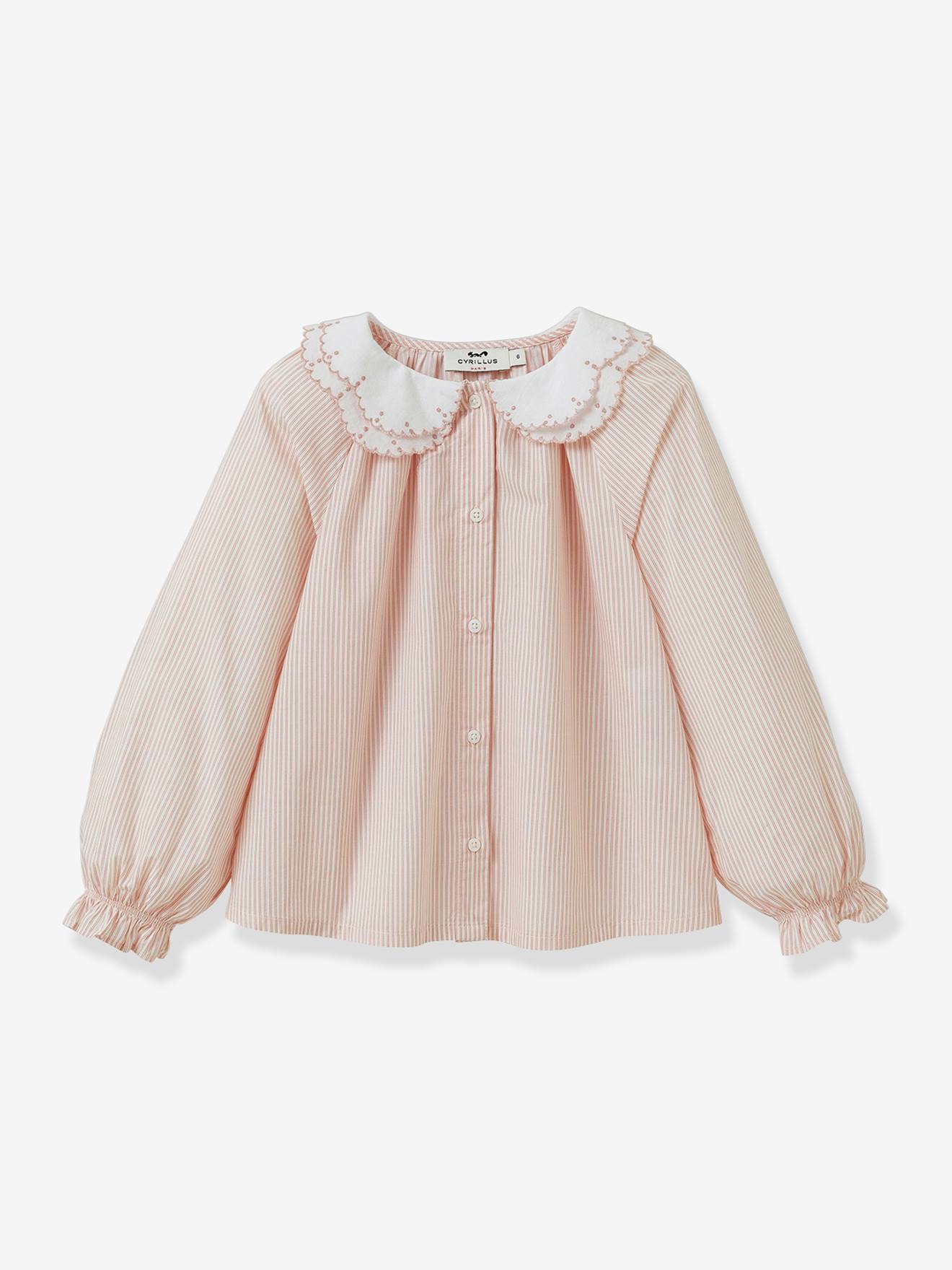 Chemise Rayée Col Brodé Cyrillus Rayé Rose
