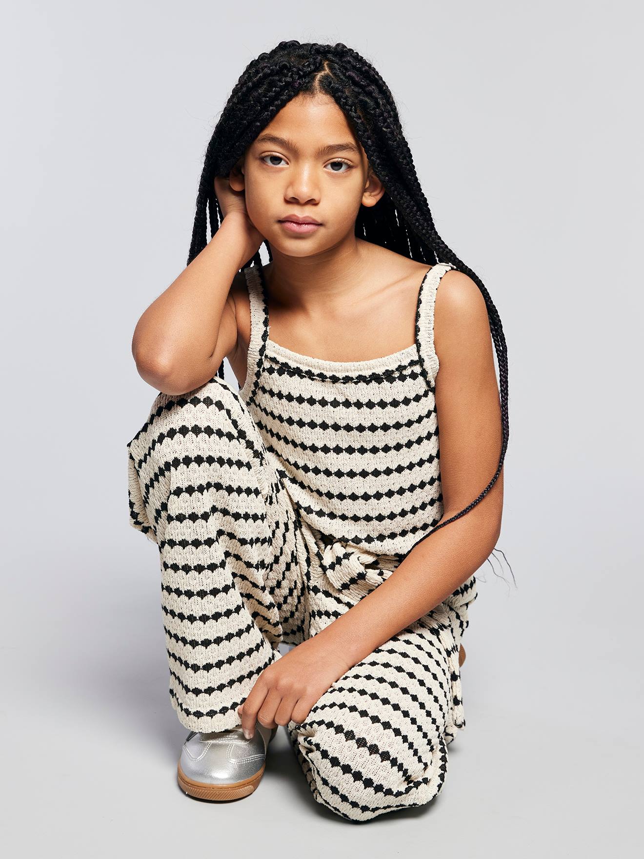 Débardeur en maille fantaisie fille rayé noir