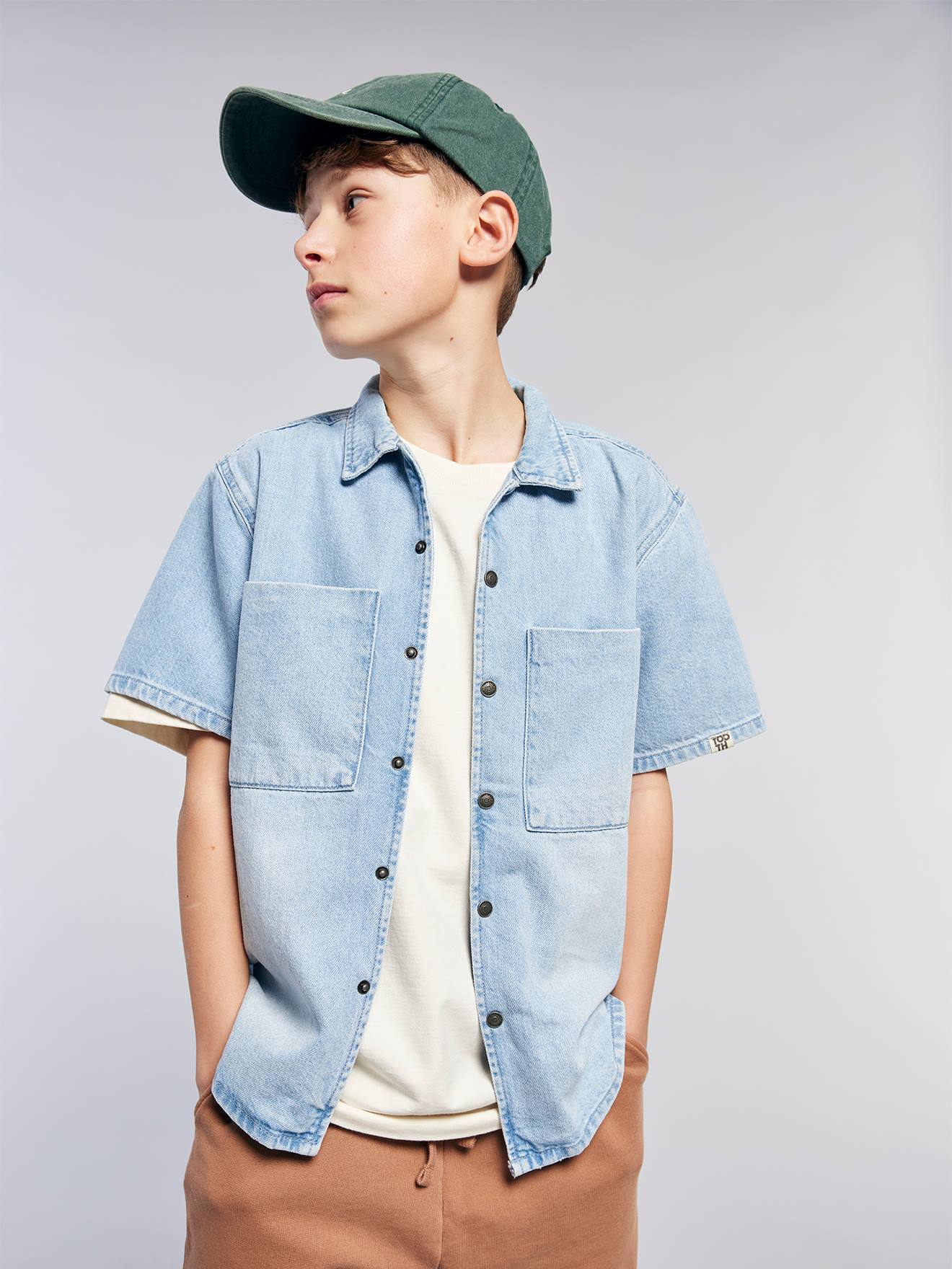 Chemise denim léger manches courtes garçon denim bleached