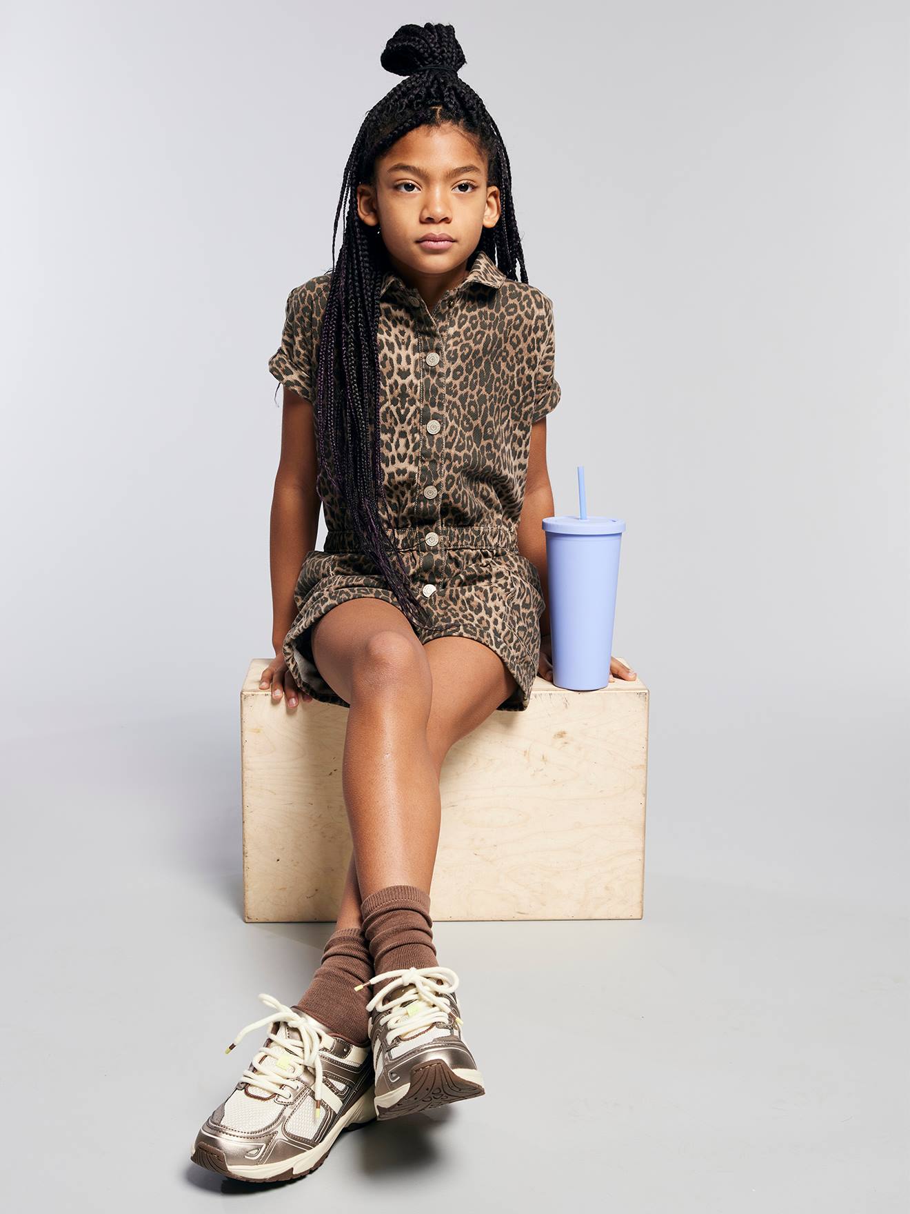 Combi short fille imprimé léopard beige