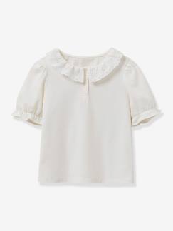 -Tee-shirt fille col en broderie anglaise coton bio