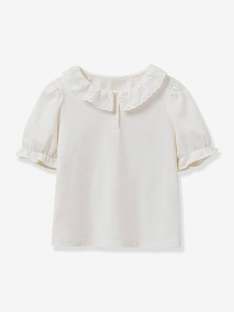 Fille-Tee-shirt fille col en broderie anglaise coton bio